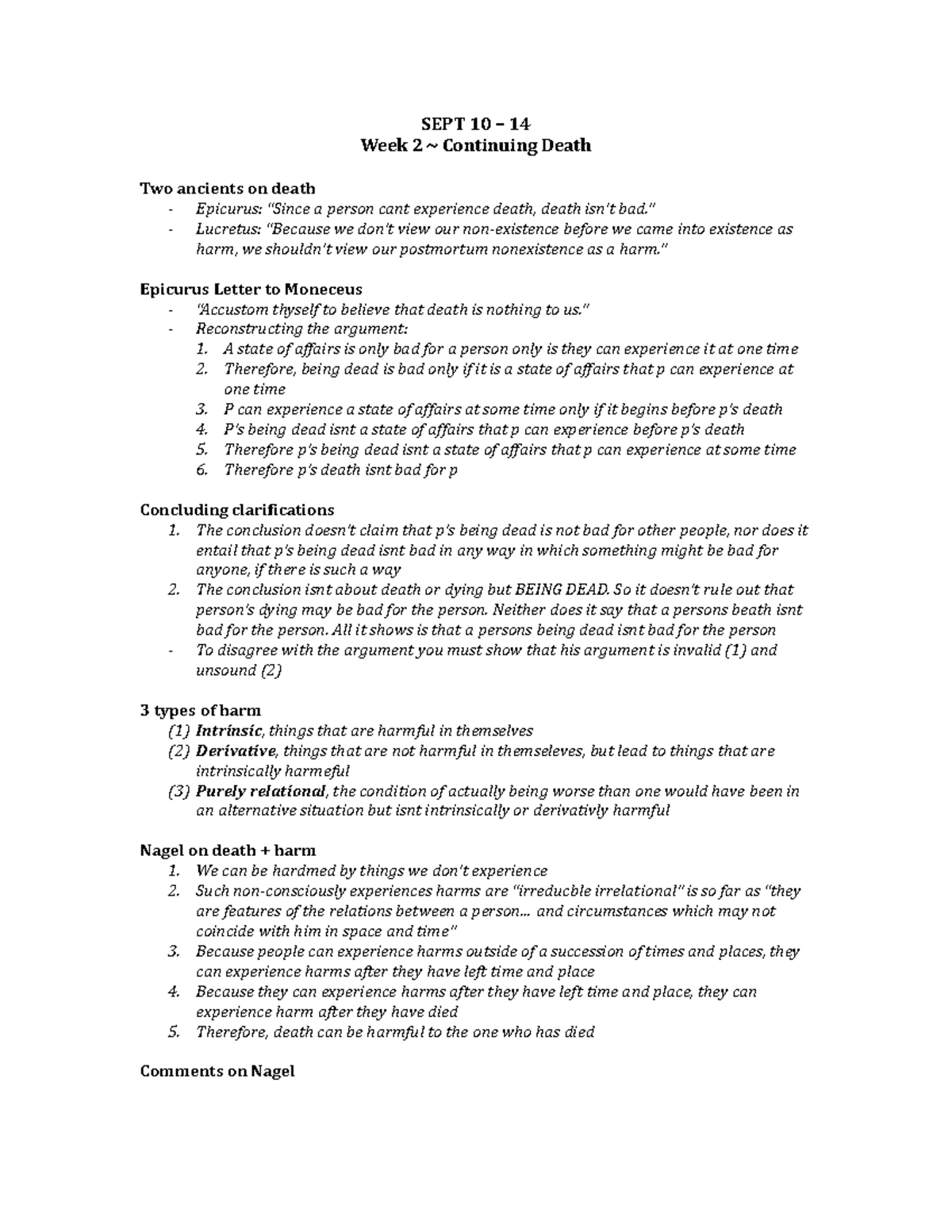 PHIL 111 (Week 1-13) - SEPT 10 – 14 Week 2 ~ Continuing Death Two ...