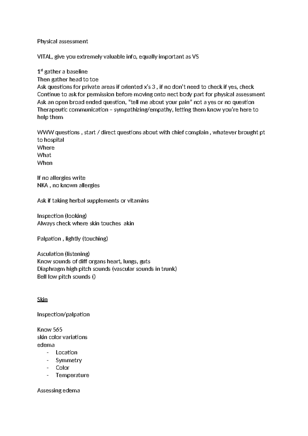 Physical assessment lecture notes - Physical assessment VITAL, give you ...