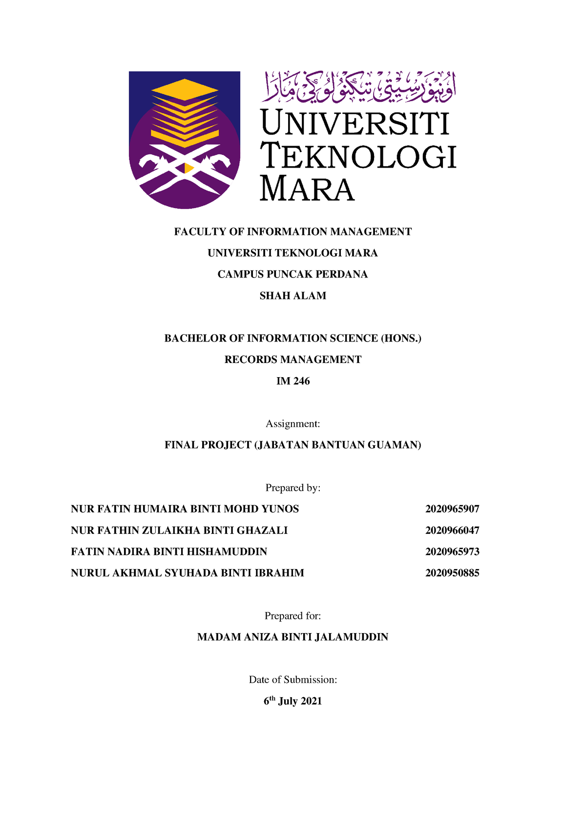 contoh assignment imr504