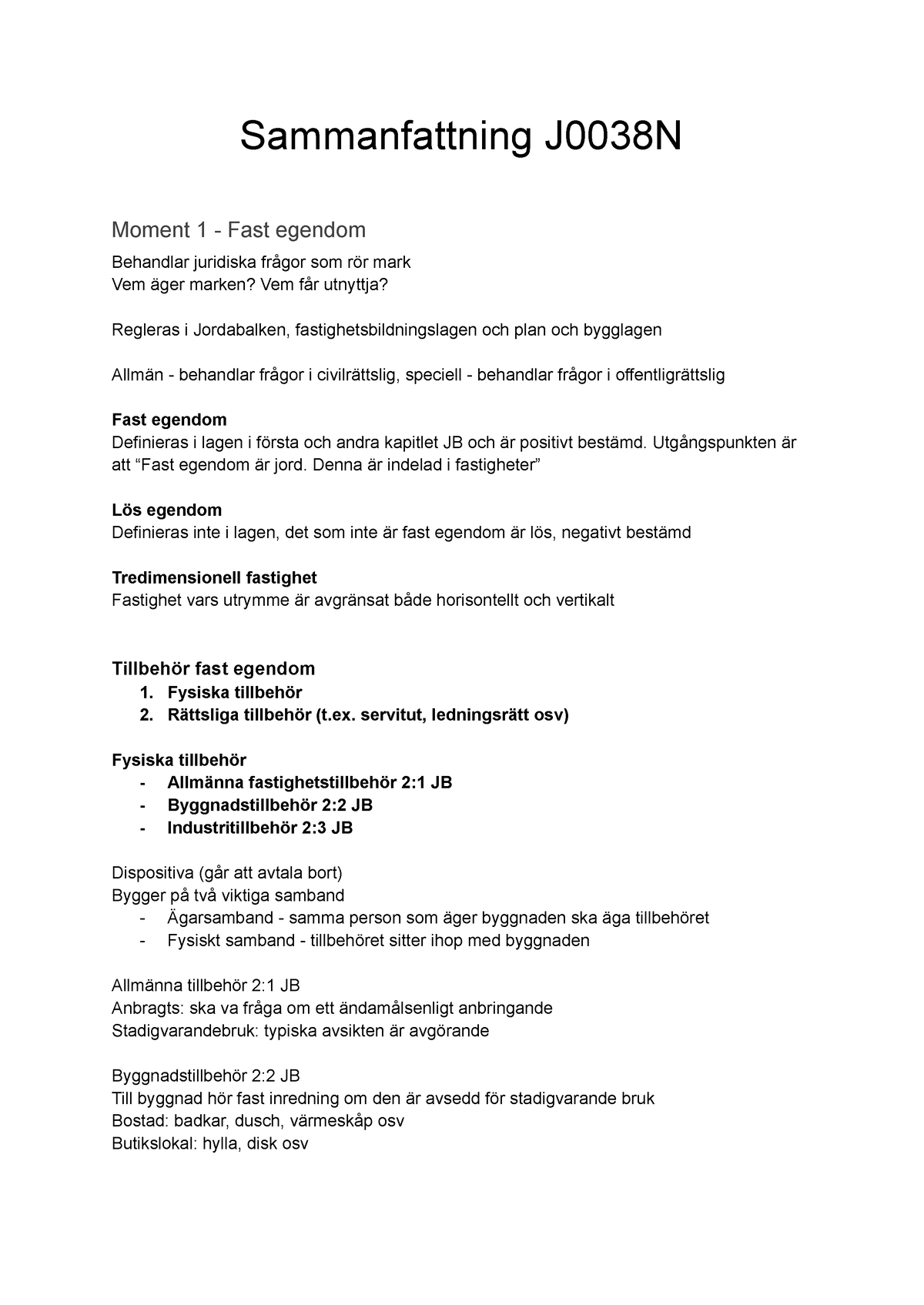 Sammanfattning J0038N - Sammanfattning J0038N Moment 1 - Fast Egendom ...