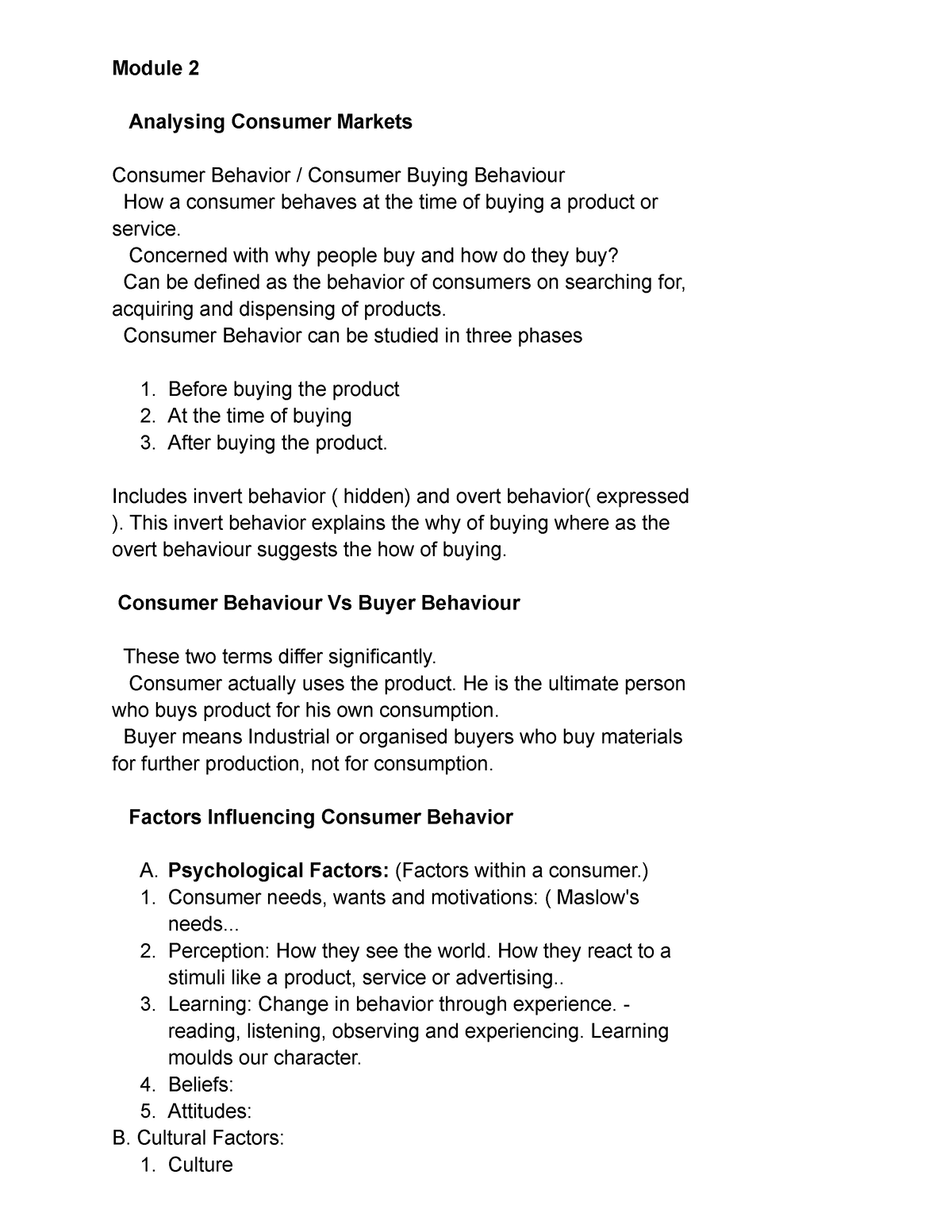 Consumer Behaviour - Module 2 Analysing Consumer Markets Consumer ...