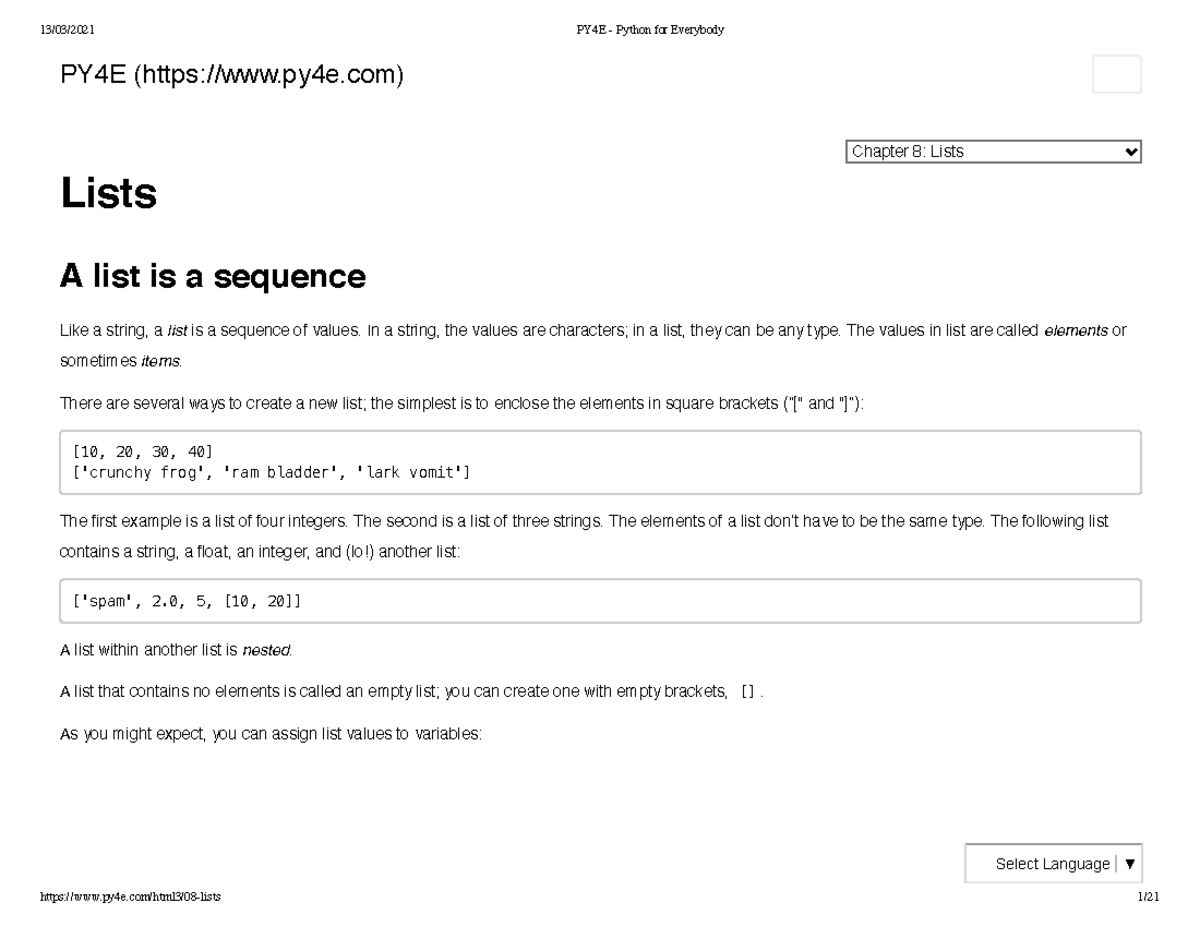 Chapter 8- Lists - Chapter 8: Lists Lists A list is a sequence Like a ...