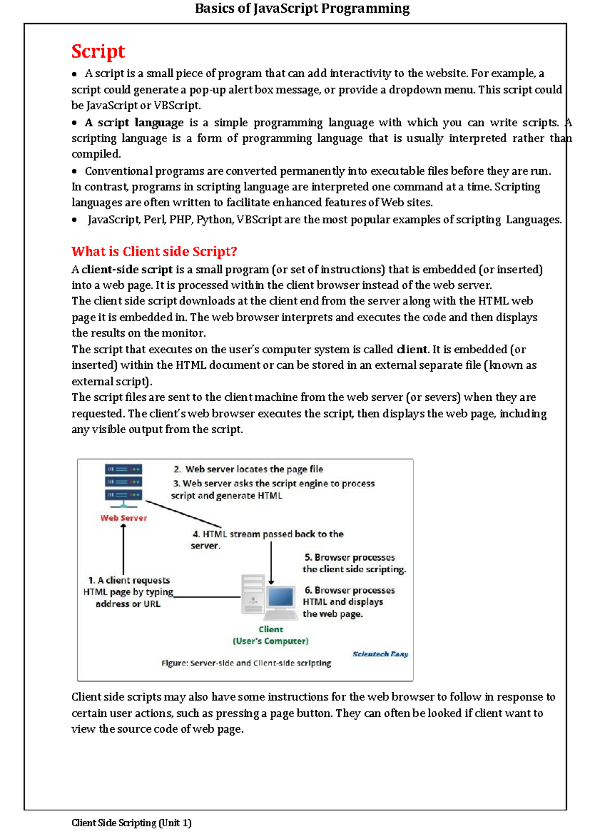 CSS Unit01 Final - V2v notes - Script A script is a small piece of ...