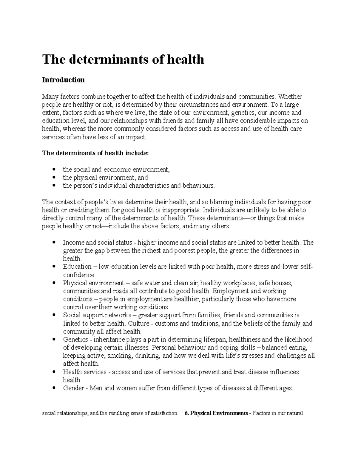 Determinants OF health - The determinants of health Introduction Many ...