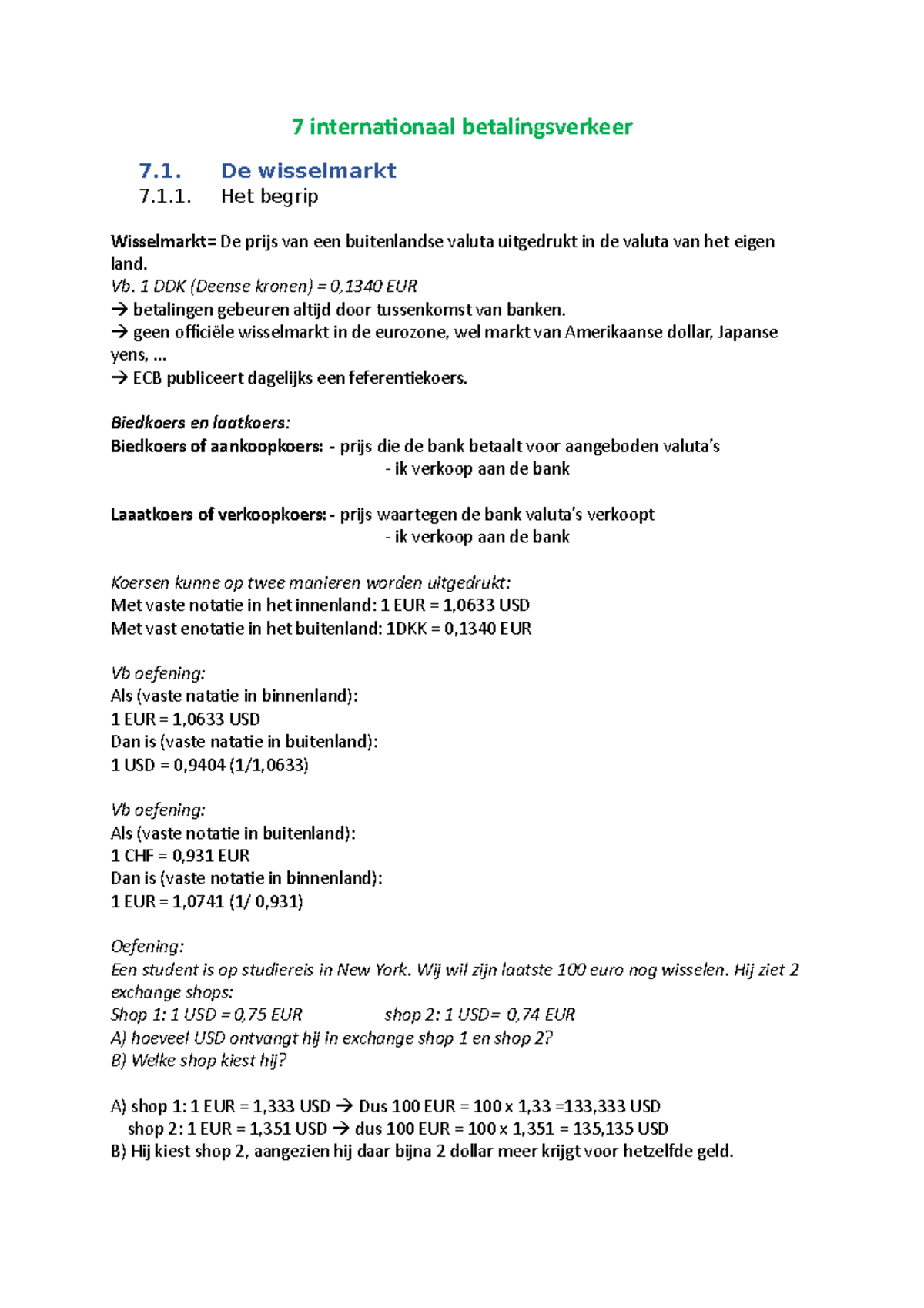 7 internationaal betalingsverkeer samenvatting - 7 internationaal ...