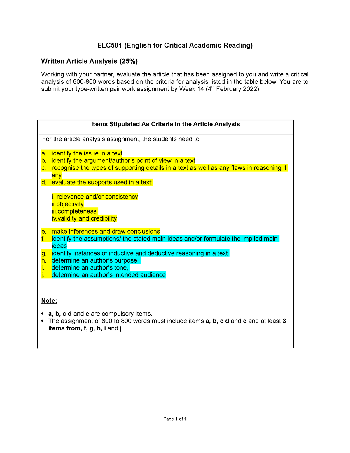 ELC501 Instruction FOR Written Assignment 1 - ELC501 (English For ...