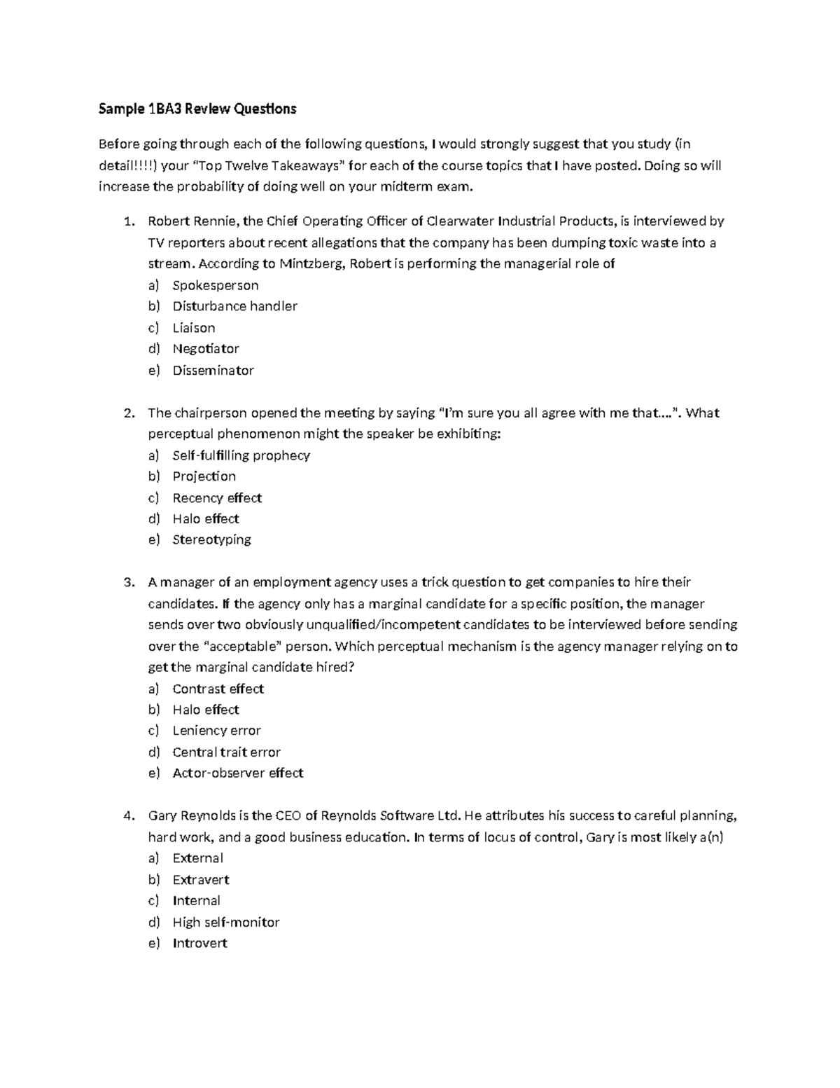 Sample Review Questions - Sample 1BA3 Review Questions Before going ...