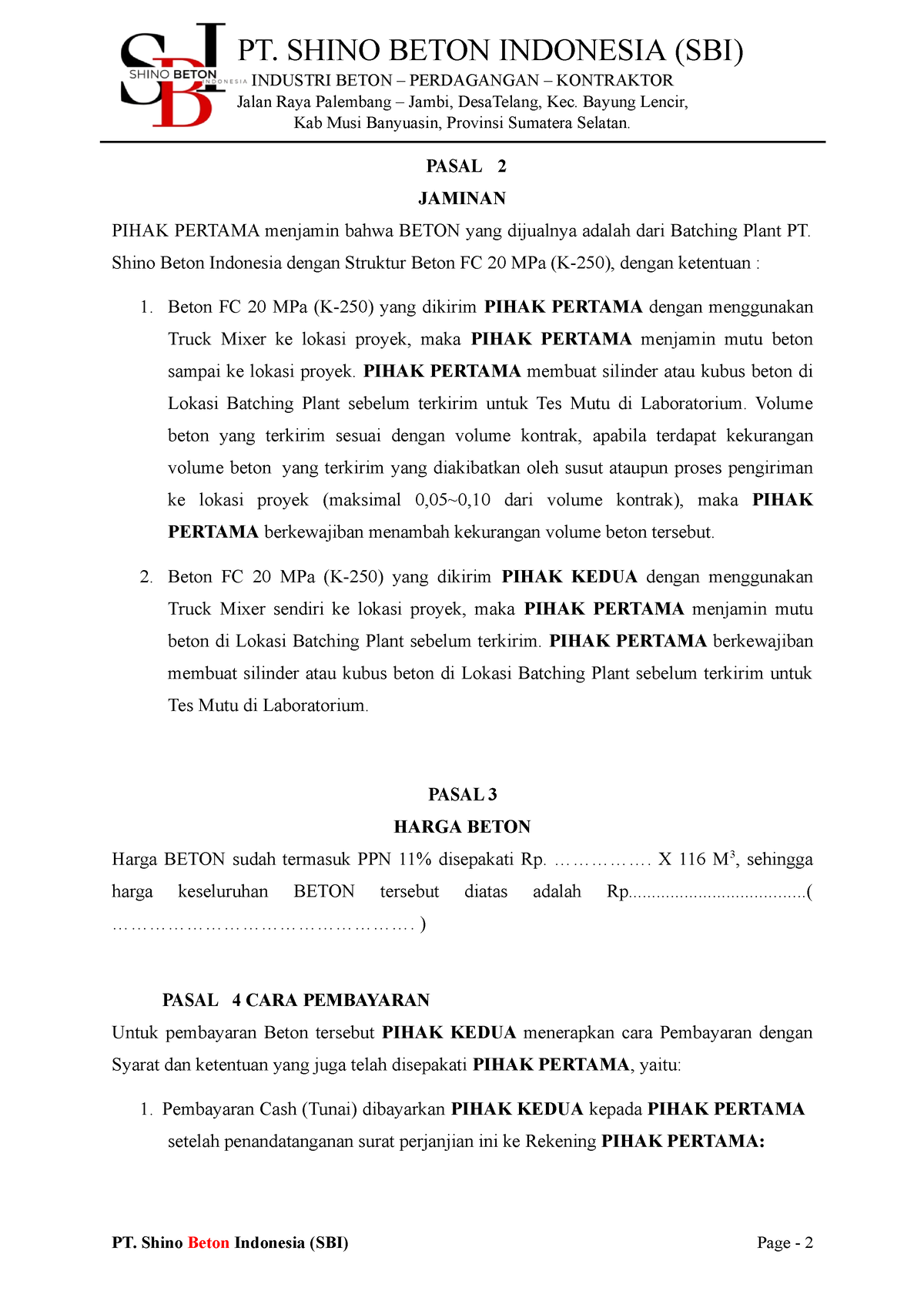 Pasal 2 - AAA - PT. SHINO BETON INDONESIA (SBI) INDUSTRI BETON ...