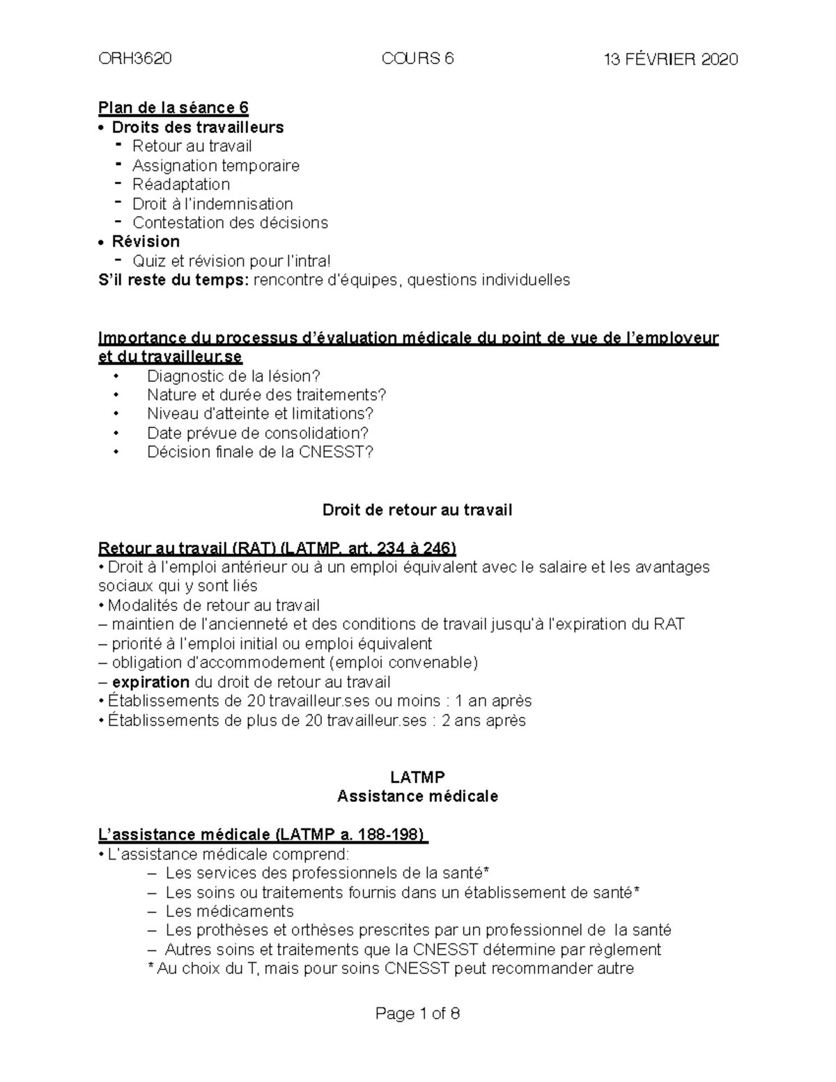 ORH3620 Cours 6 - **Plan De La Séance 6 Droits Des Travailleurs ...