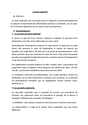 Le Texte Explicatif Le Texte Explicatif Le Texte Le Texte Explicatif 1 Definition Le Texte Studocu