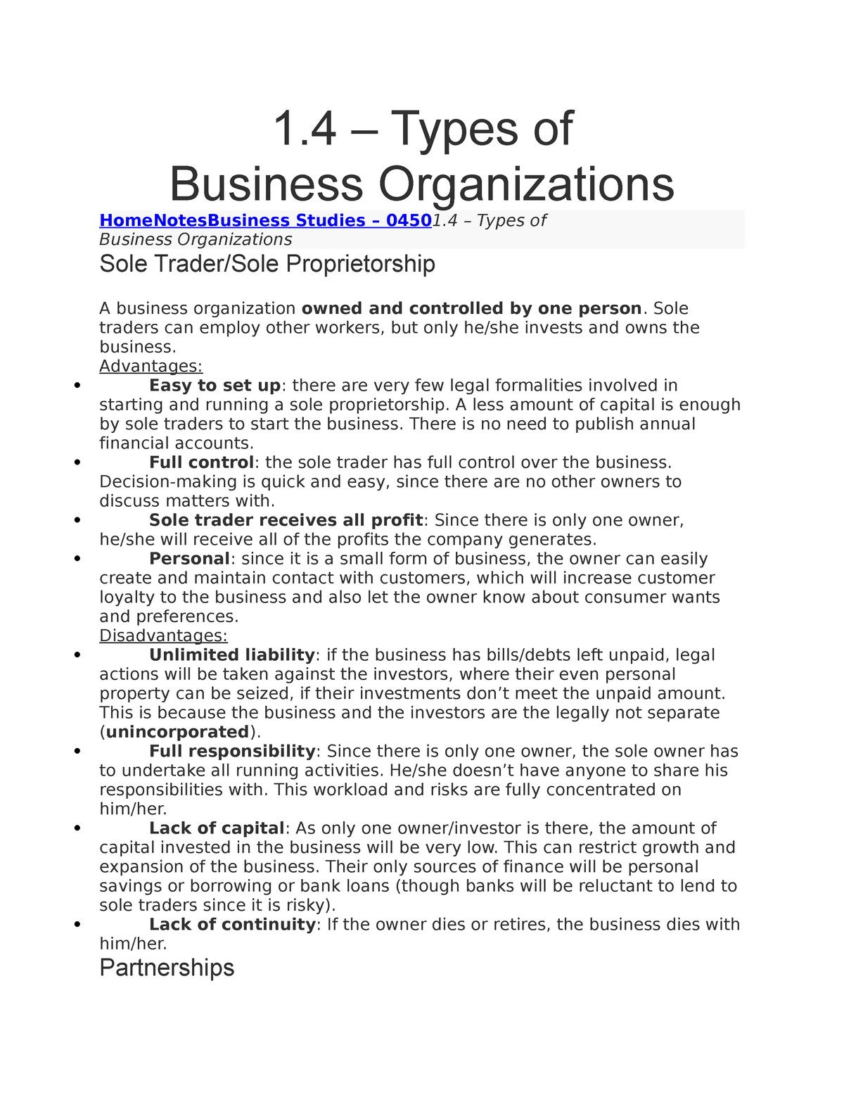 types of business organizations assignment