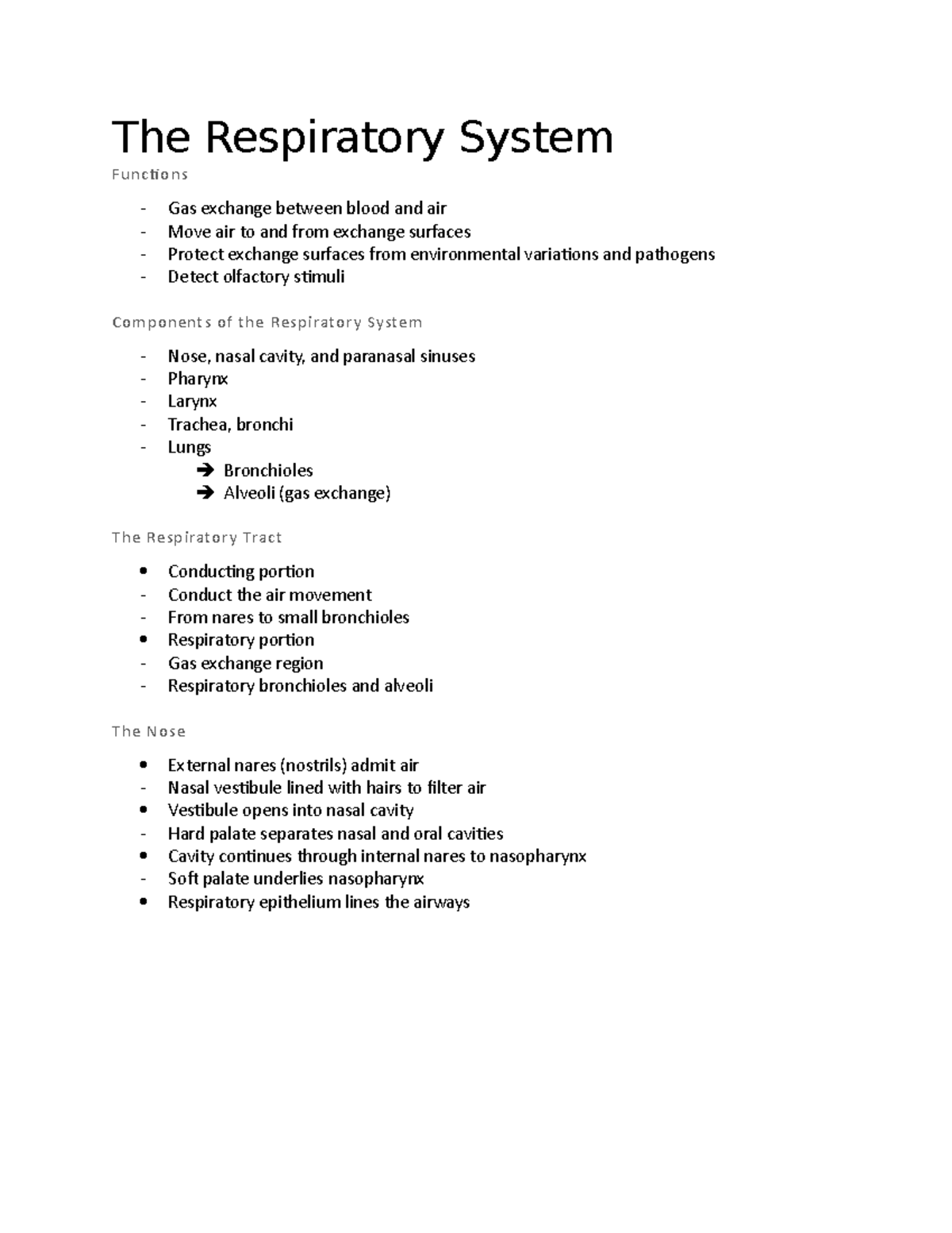 The Respiratory System - The Respiratory System Functions Gas exchange ...