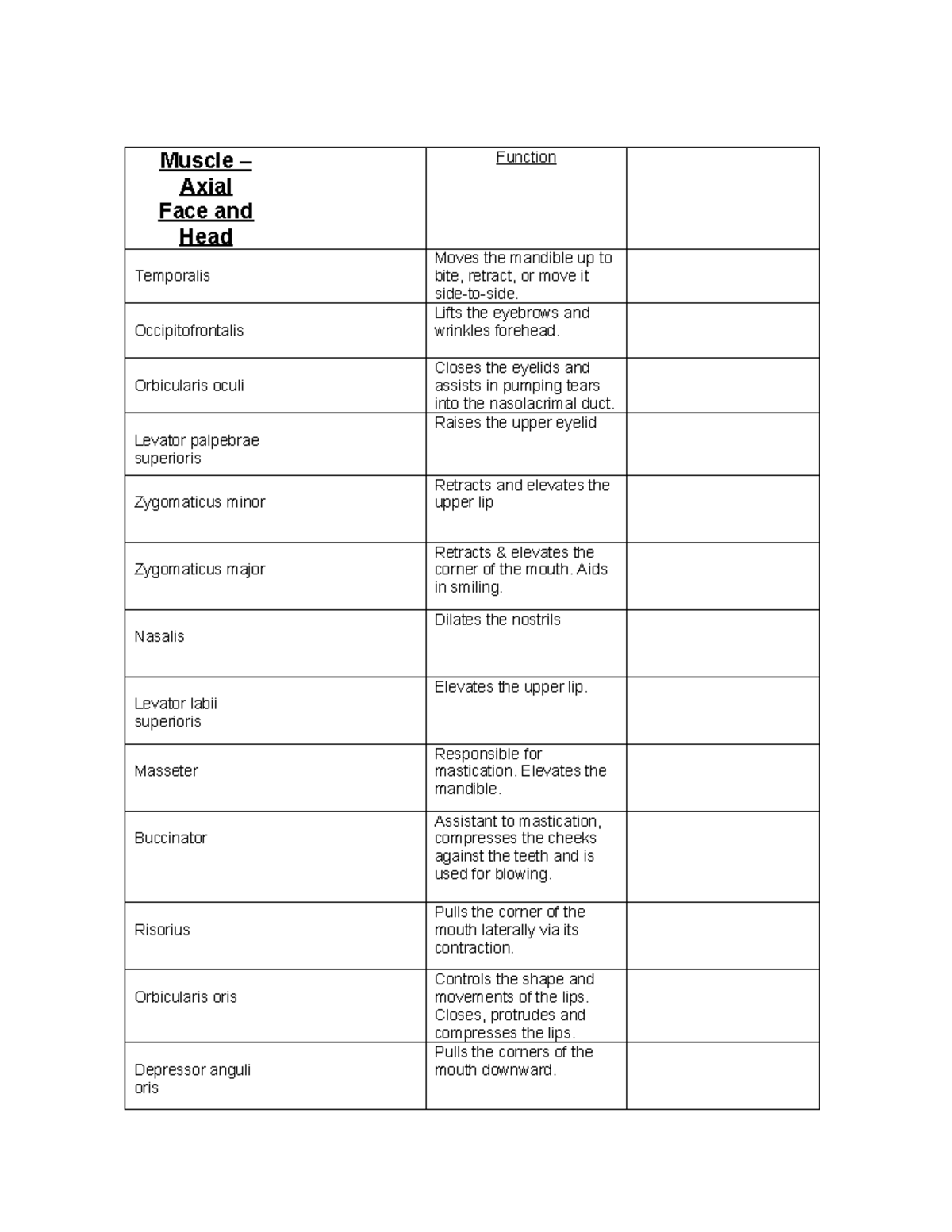 Muscle, origins, insertions, and functions - Muscle – Axial Face and ...