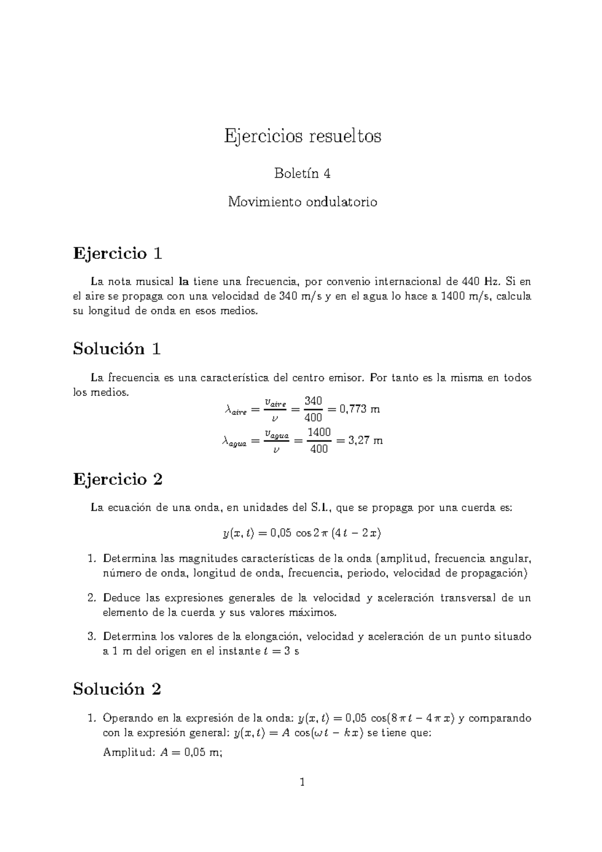 Ondas Ejercicios Resueltos - Ejercicios Resueltos Bolet ́ın 4 ...