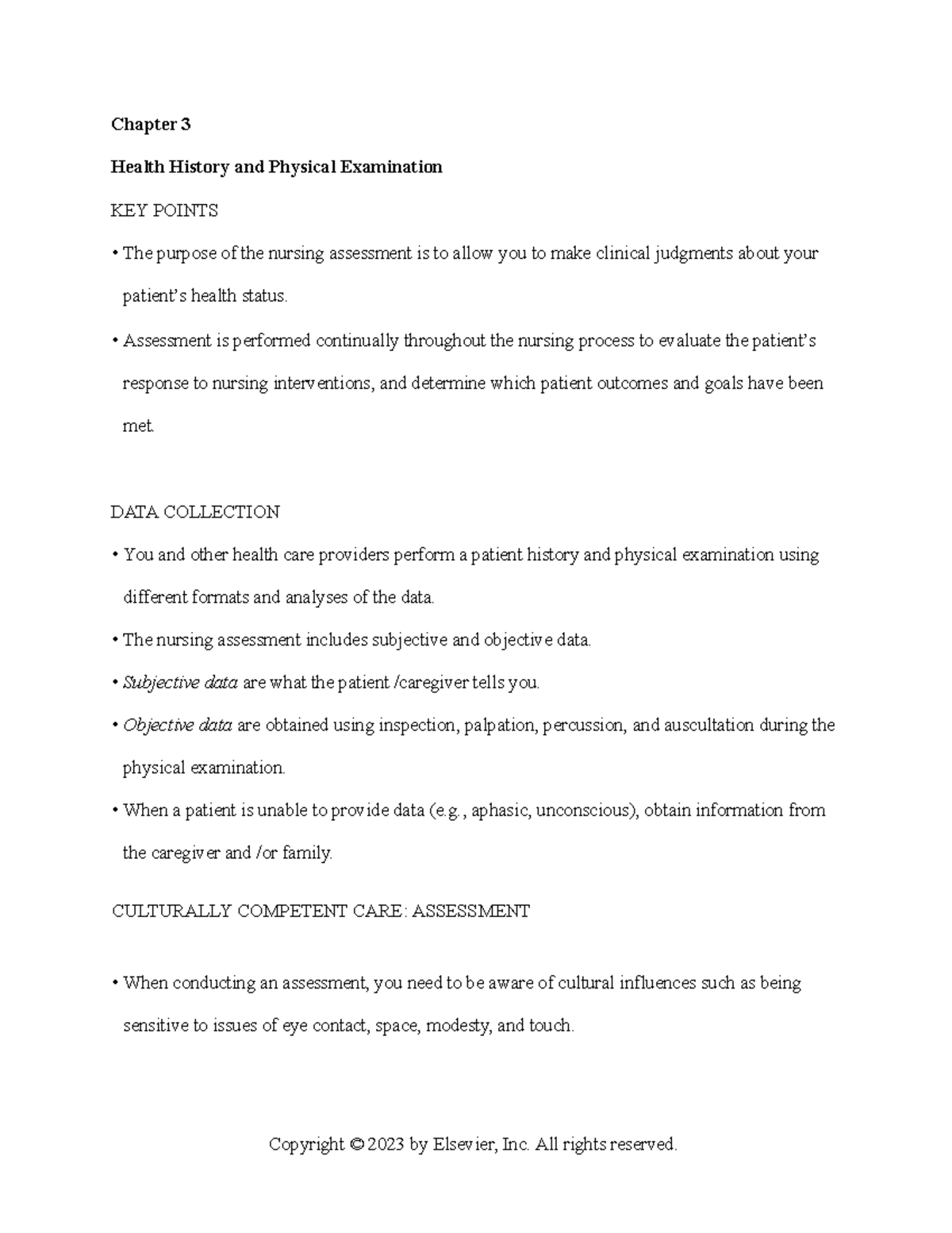 Chapter 003 - Notes - Chapter 3 Health History And Physical Examination ...