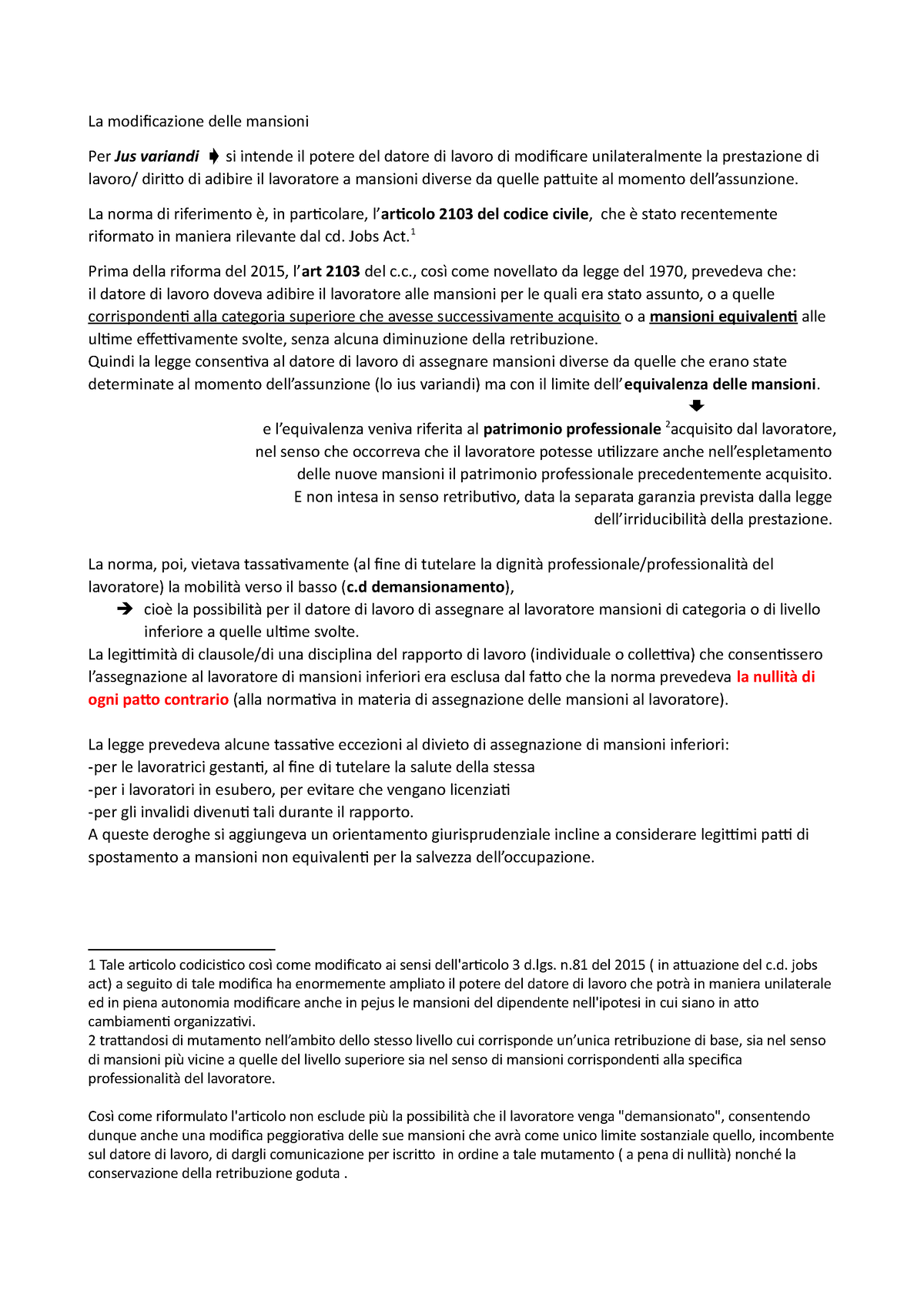 La Modificazione Delle Mansioni La Norma Di Riferimento In Particolare L Articolo