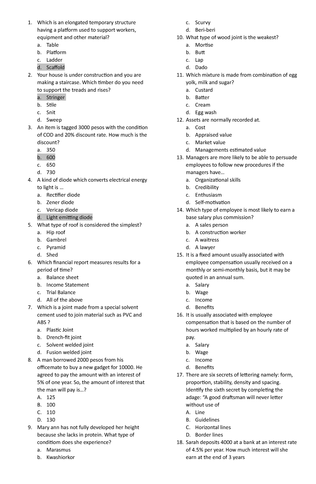 TLE Major MOCK EXAM - exam - Which is an elongated temporary structure ...