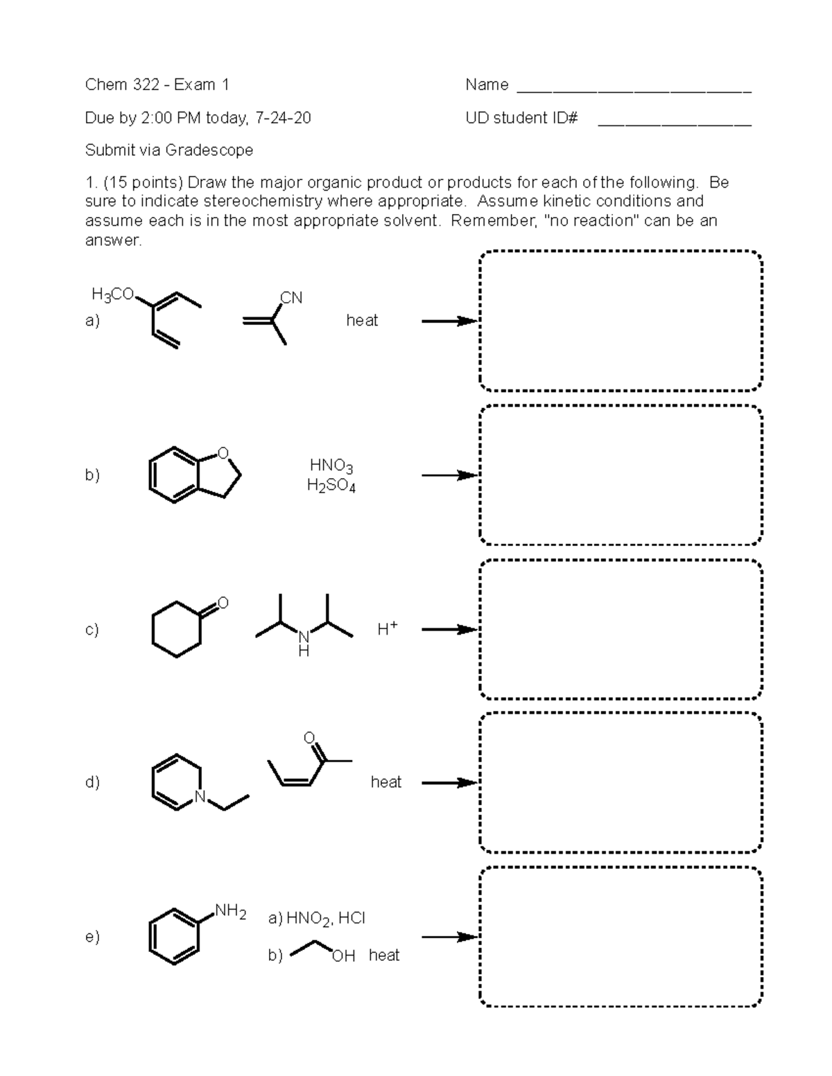 Chem 322 2020 Summer Exam 1 Key - Due By 2:00 PM Today, 7-24- Chem 322 ...