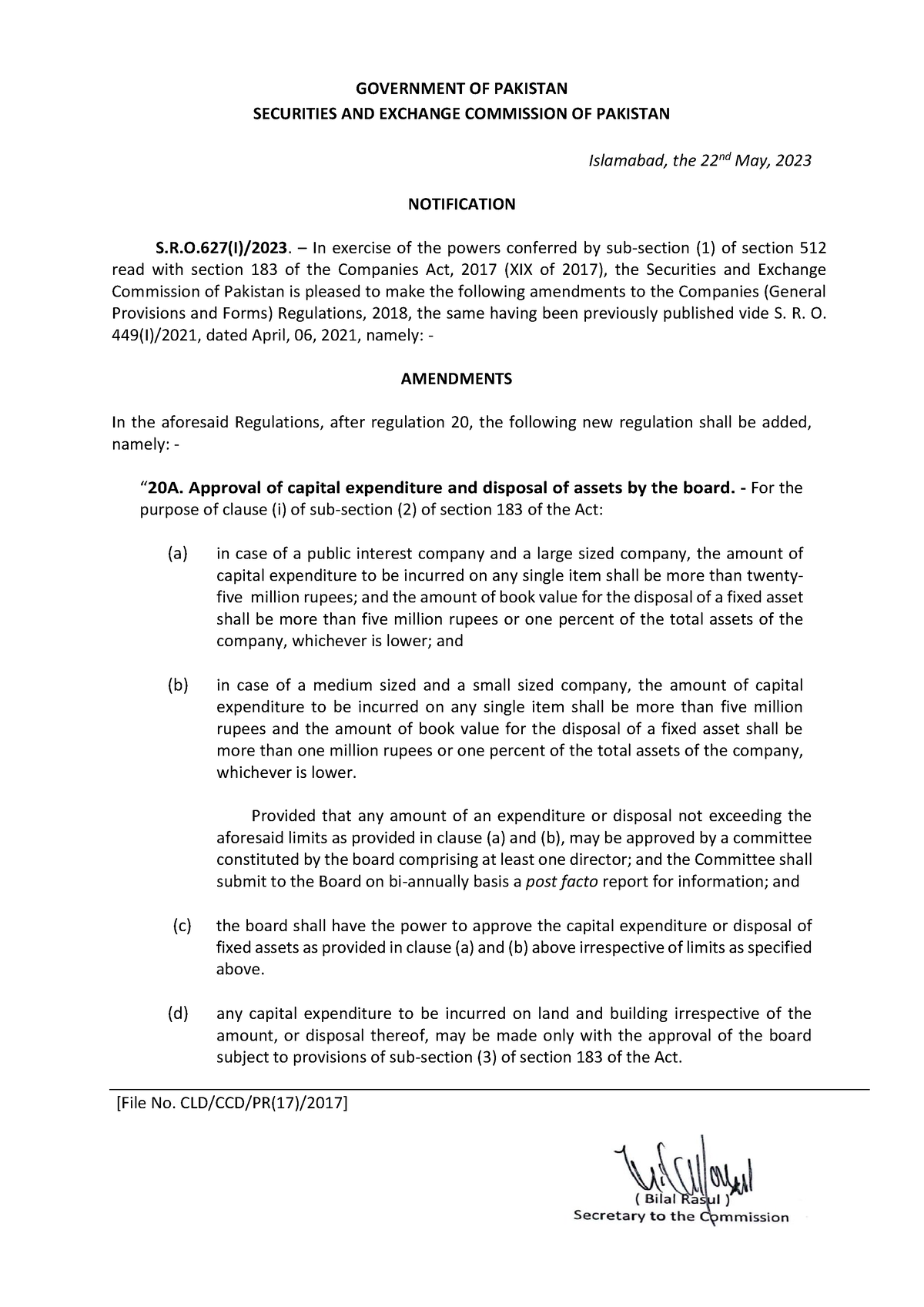 Sro 627 amendment - GOVERNMENT OF PAKISTAN SECURITIES AND EXCHANGE ...