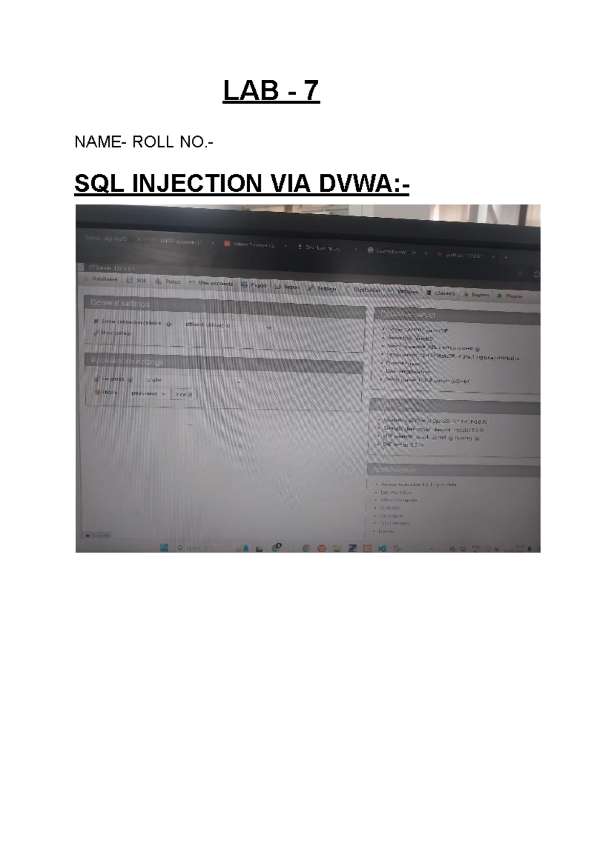 LAB - 7 - LAB 7 ROLL SQL INJECTION VIA GitHub XAMPP download 3 XAMPP ...
