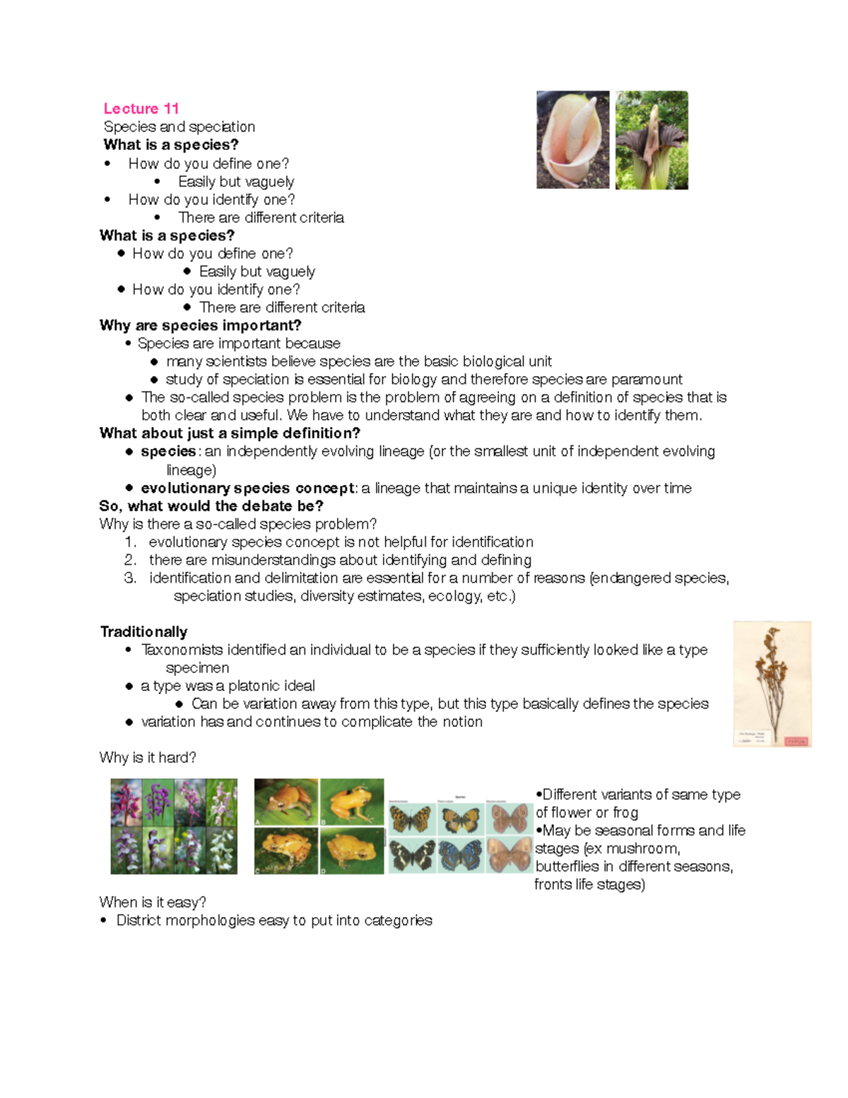 Eeb 390 lecture 11 Species and Speciation - Lecture 11 Species and ...