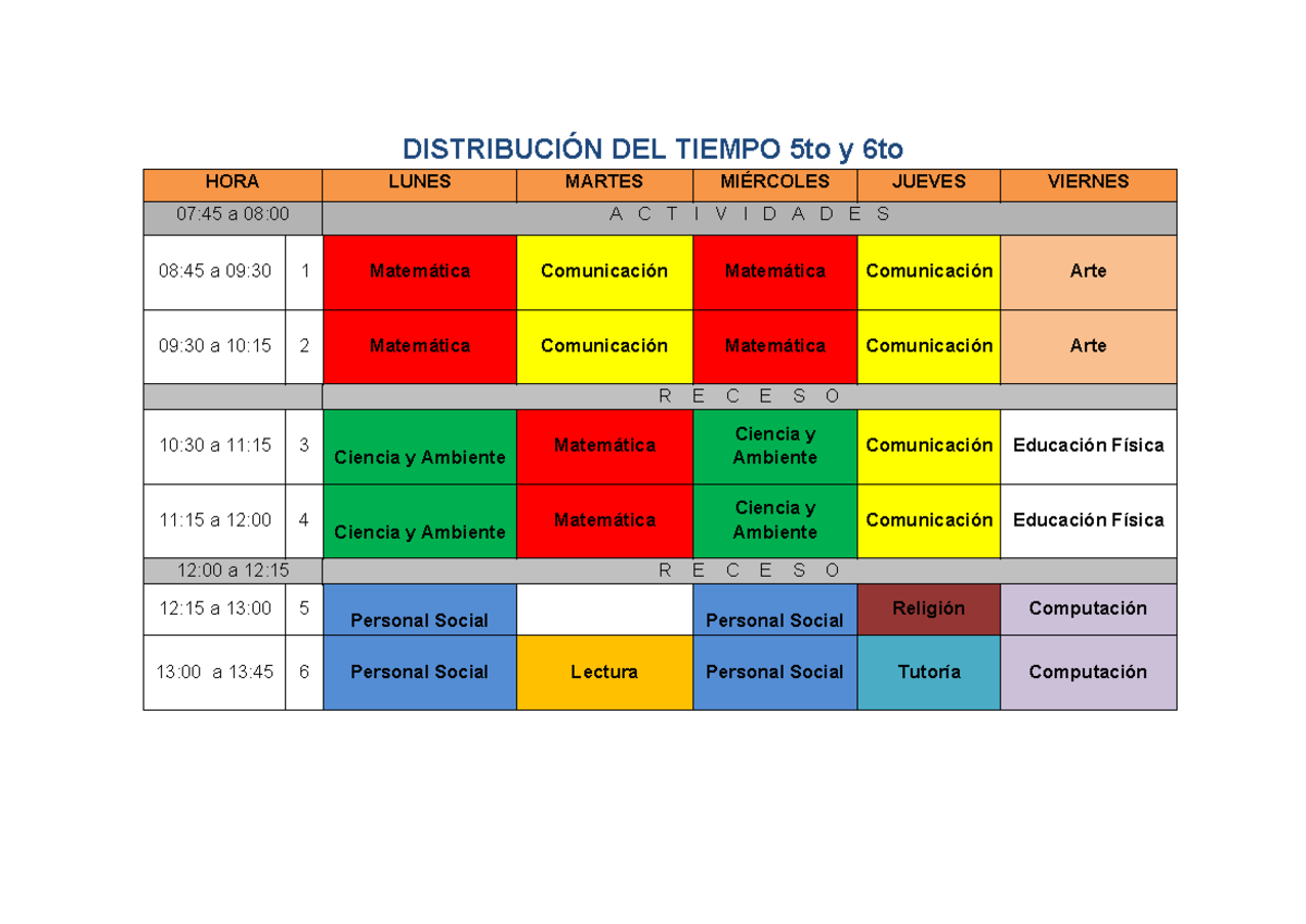 Distribución DEL Tiempo 5to y 6to - DISTRIBUCIÓN DEL TIEMPO 5to y 6to