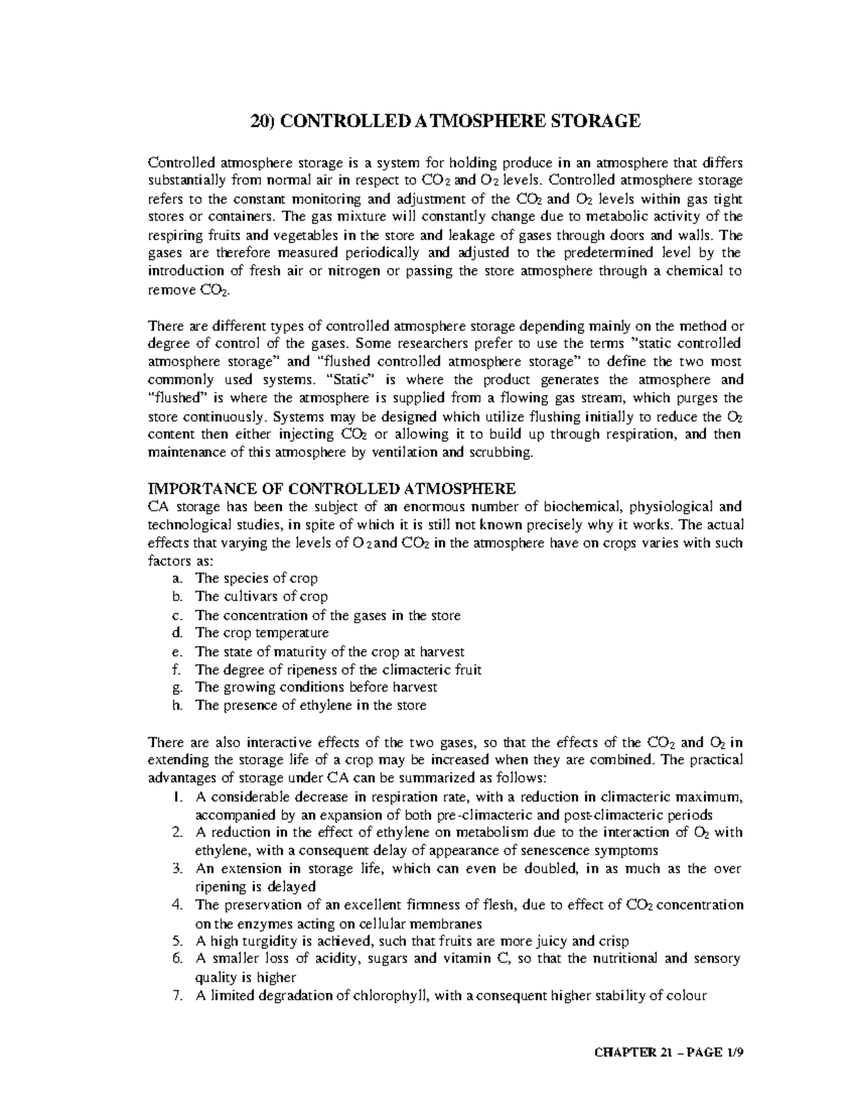 CA storage 1 CHAPTER 21 PAGE 1/ 20) CONTROLLED ATMOSPHERE STORAGE
