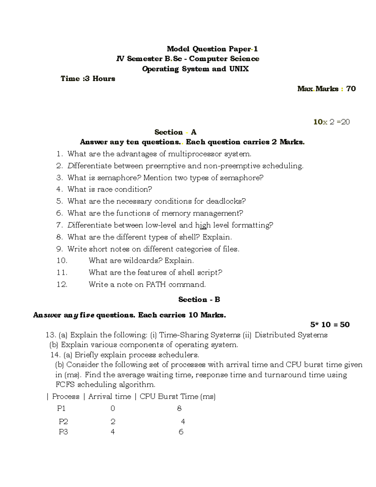 Model Papers IV SEM COMP SCI - Model Question Paper- 1 IV Semester B ...