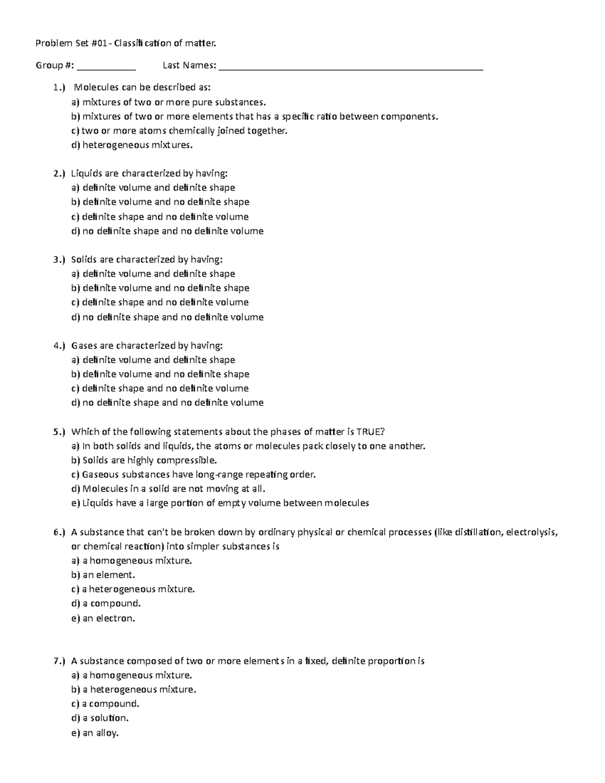 Problem+Set+%231 - Practice problems sets for chemistry - Problem Set ...