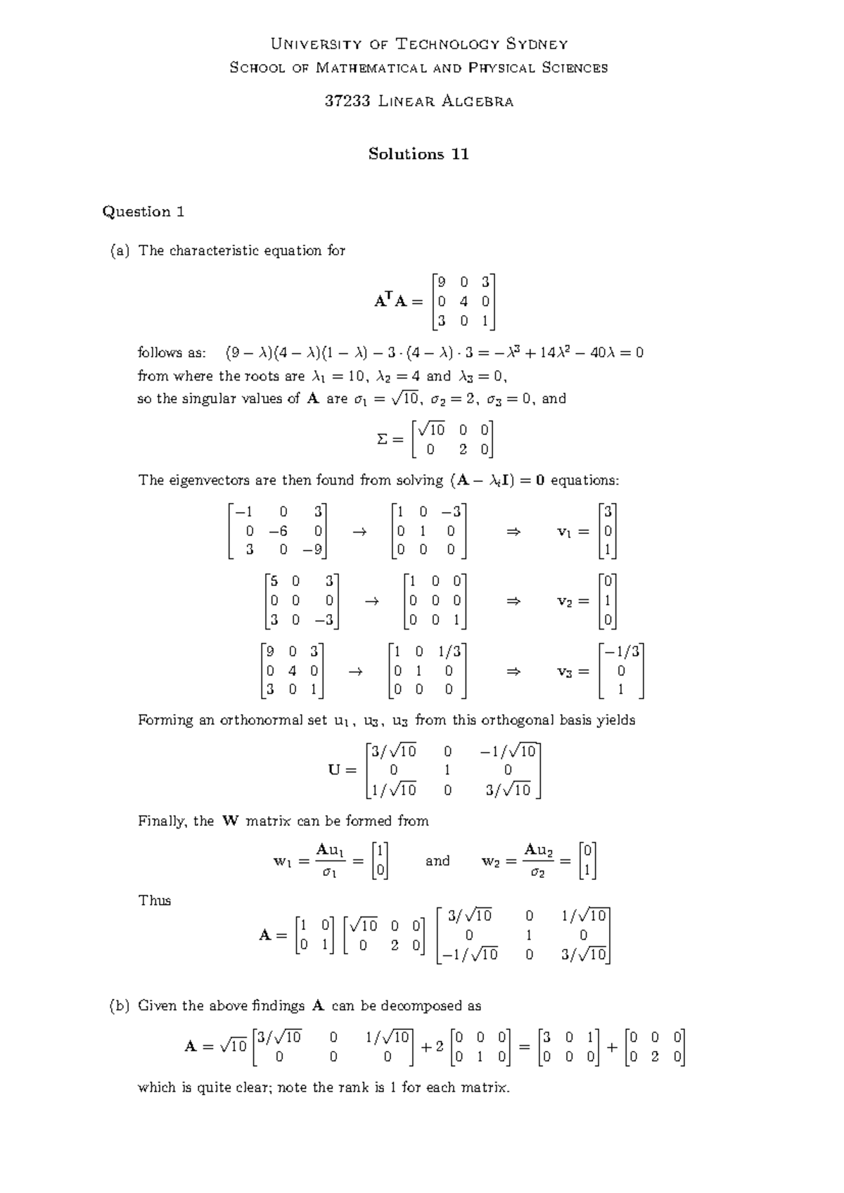 Sol-11 - Practice Questions - University of Technology Sydney School of ...