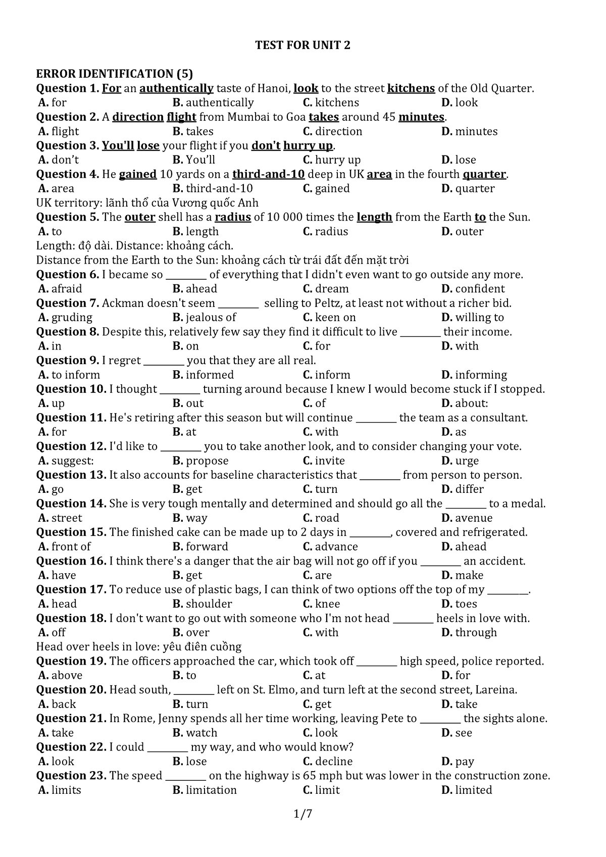 TEST FOR UNIT 2 - B2 - Practice - TEST FOR UNIT 2 ERROR IDENTIFICATION ...