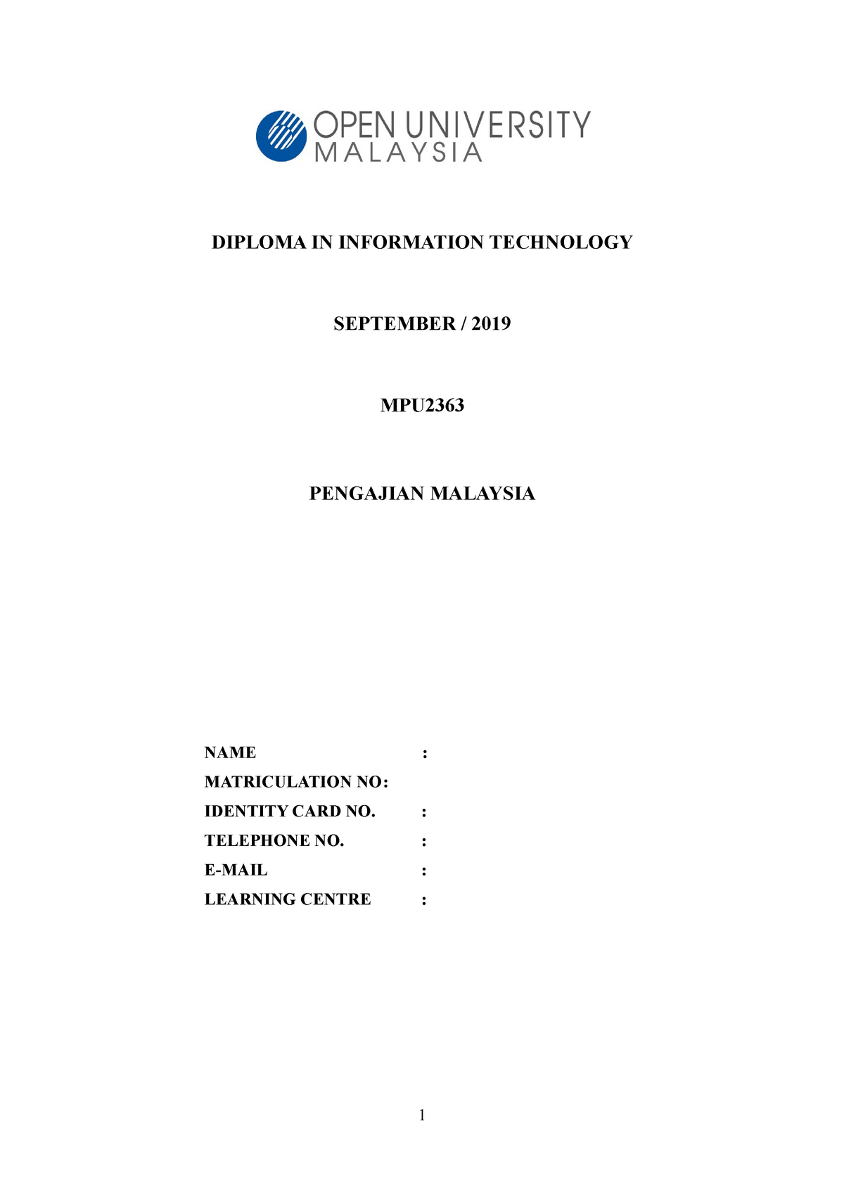 Pengajian Malaysia 2 - Grade: B - information technology - bit23 