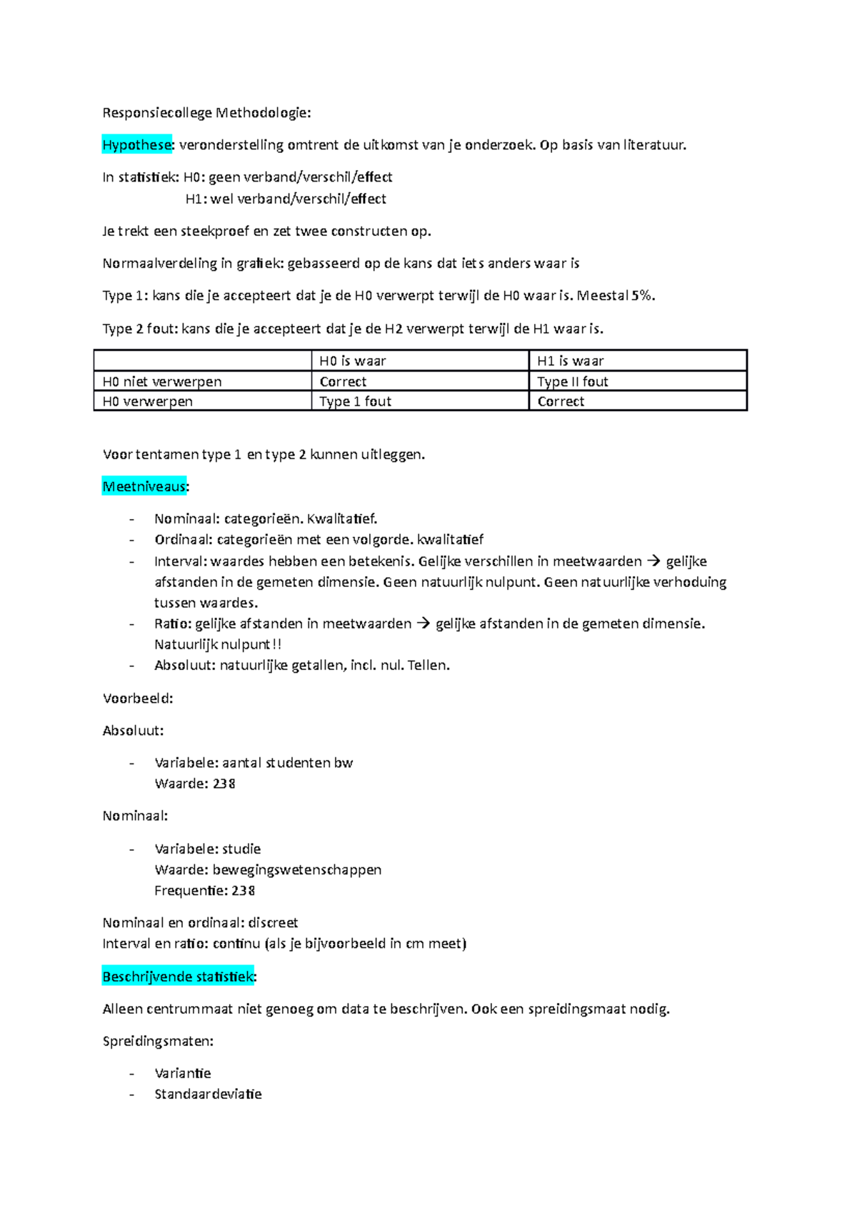 Responsiecollege Methodologie Aantekeningen - Responsiecollege ...