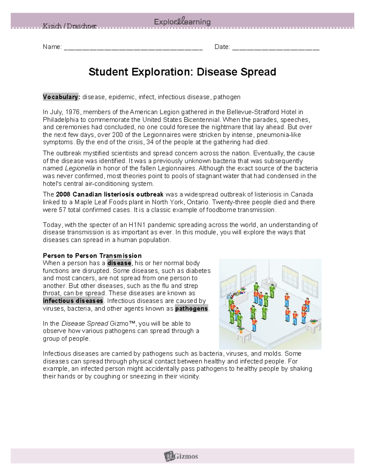 Disease Spread SE Gizmo Kisich / Draschner Name ______________________________________ Date