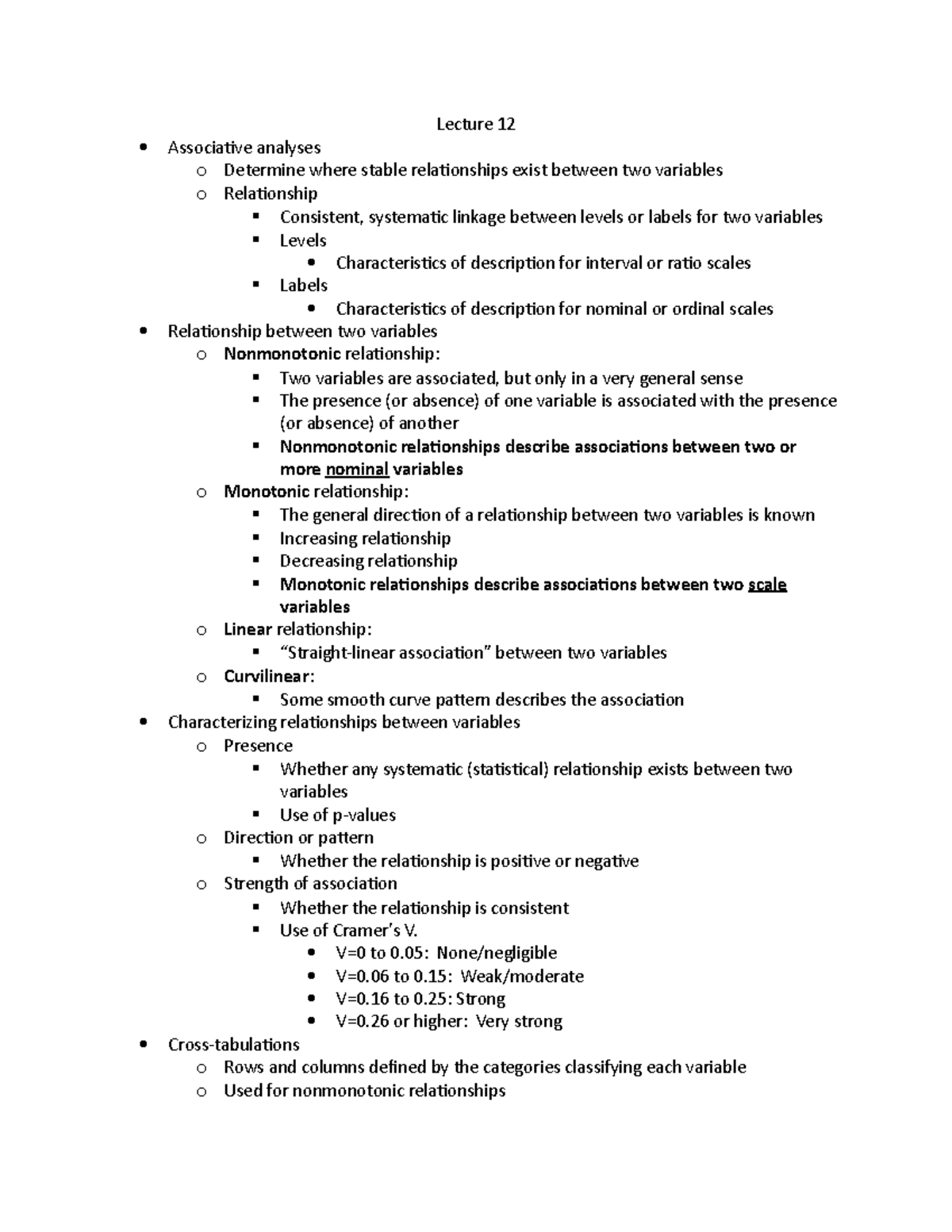 Lecture 12 - Lecture 12 Associative analyses o Determine where stable ...