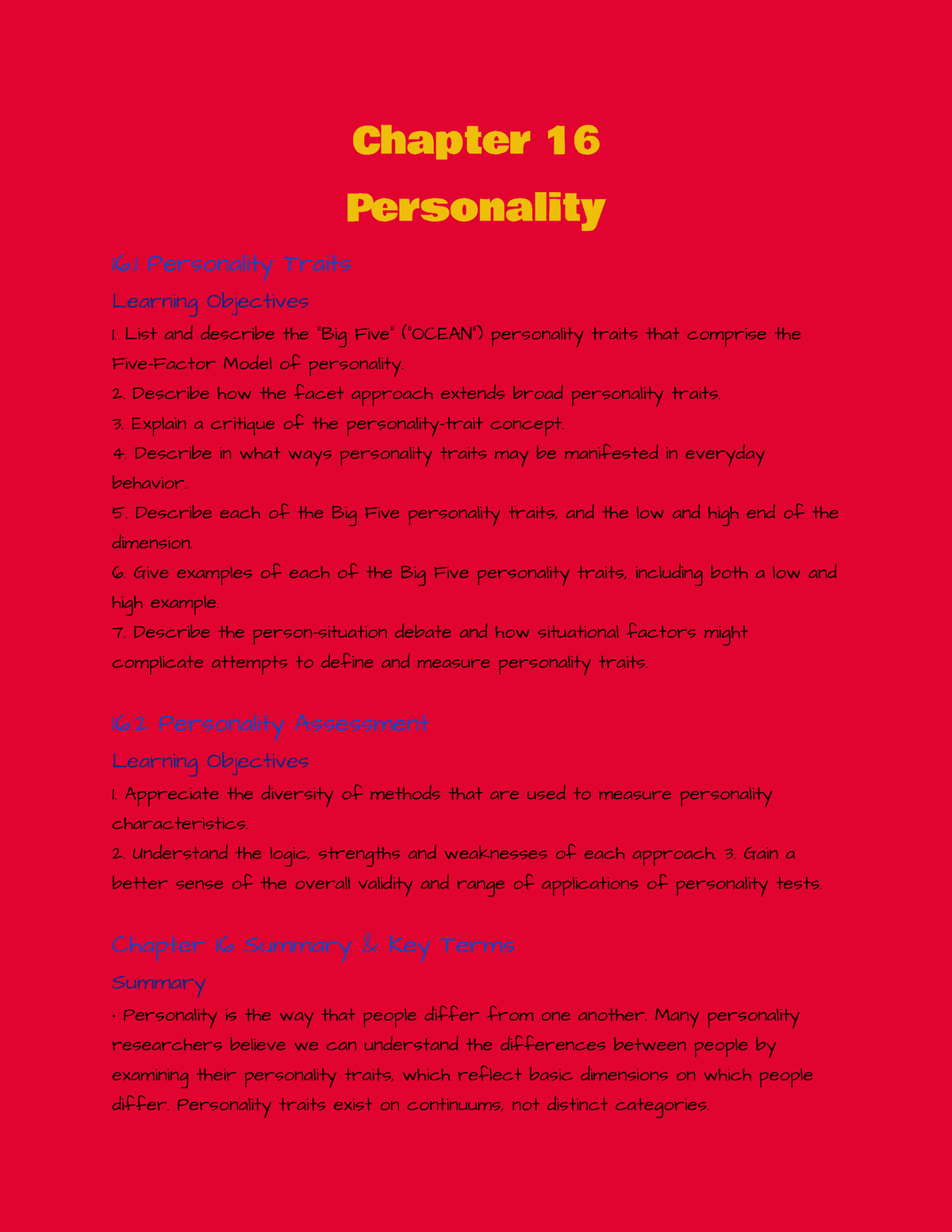 16.1 Personality Traits – Introduction to Psychology