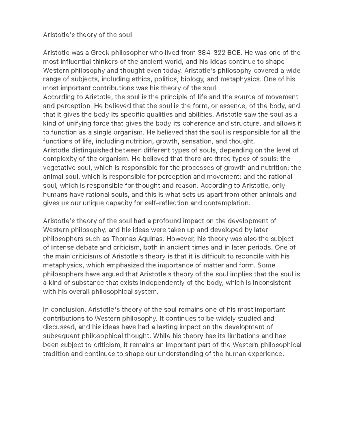 Aristotle's theory of the soul Aristotle's theory of the soul