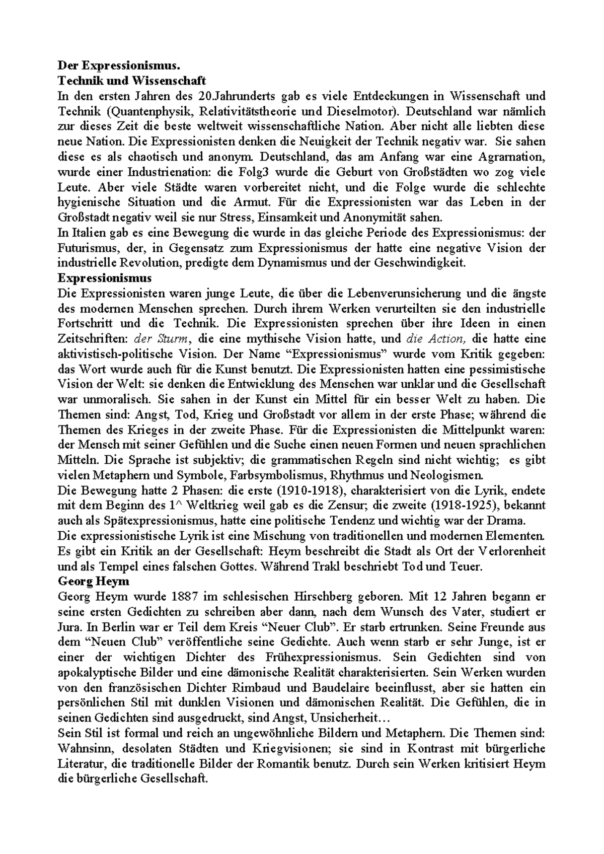 Der Expressionismus - Riassunto in lingua tedesca del movimento ...