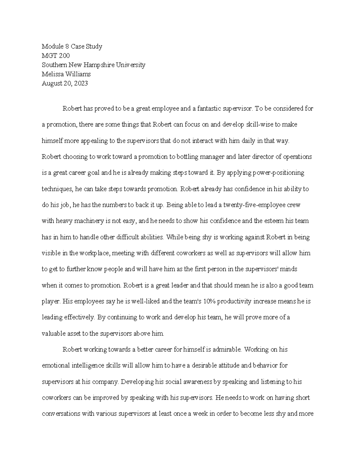 Module 8 Case Study - Module 8 Case Study MGT 200 Southern New ...