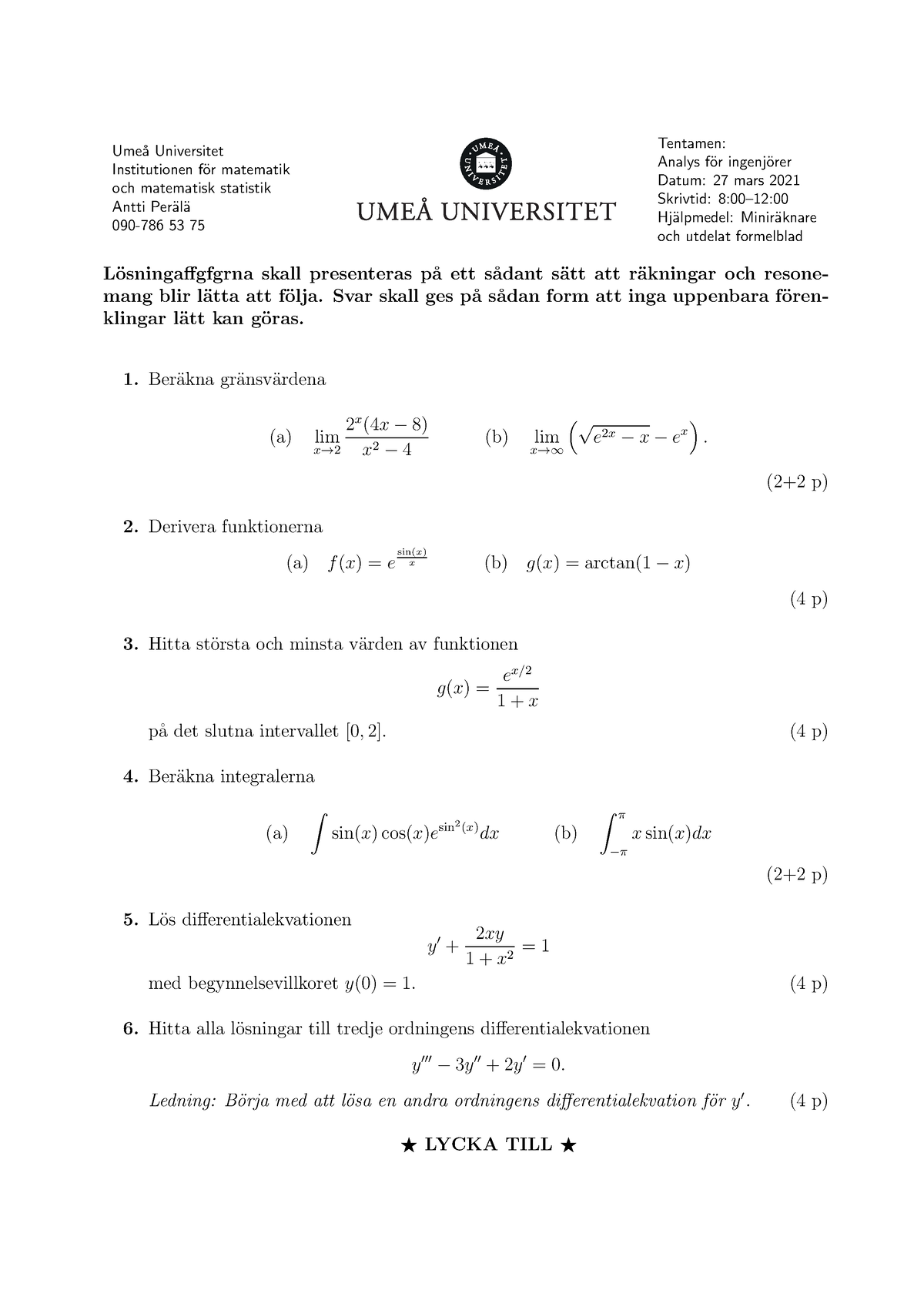 Tentamen 20210327 - Tenta Exempel - Ume ̊a Universitet Institutionen F ...