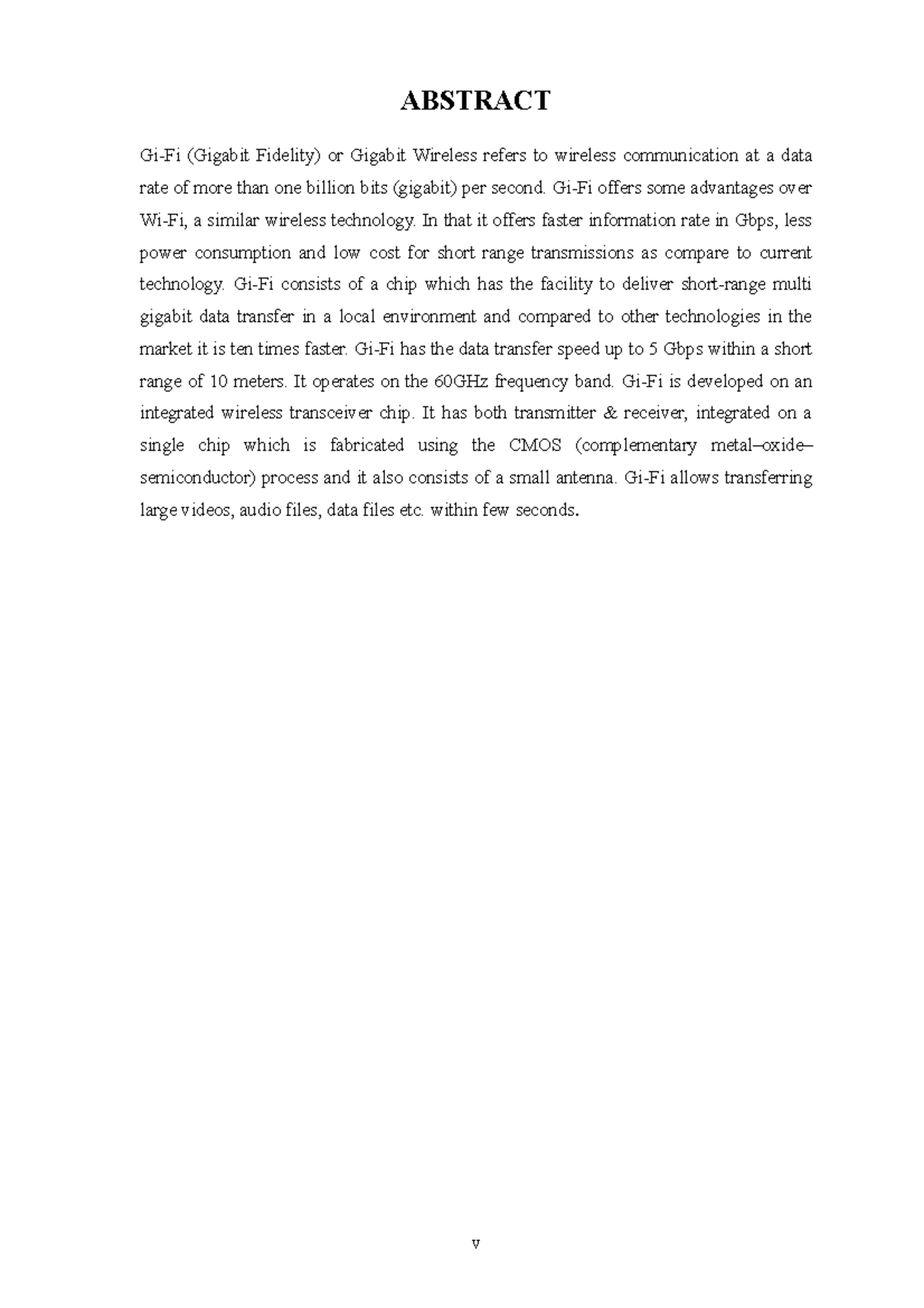 Abstract - ABSTRACT Gi-Fi (Gigabit Fidelity) or Gigabit Wireless refers ...