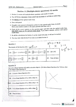 WTW165 2024 ST2 memo - WTW 165 Semester test 2 memo SECTION A Q1 D Q2 E ...