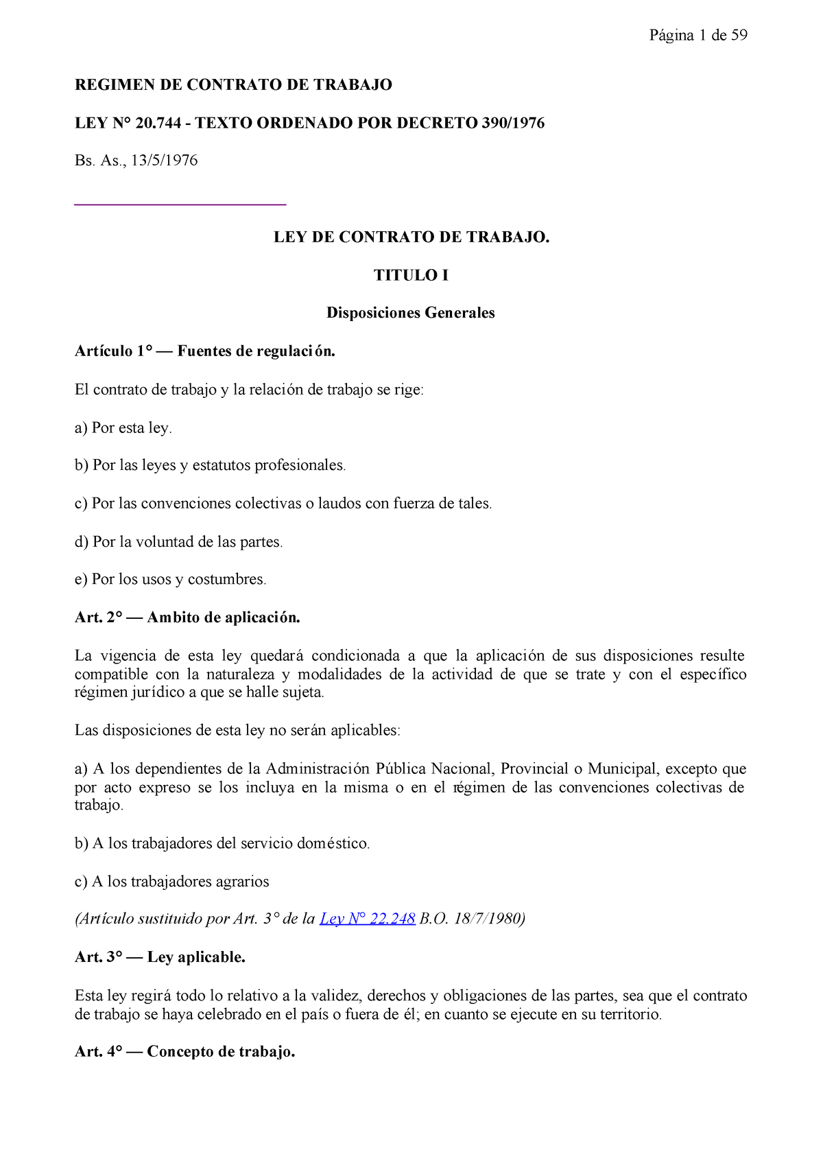 Ley De Contrato De Trabajo Ley 20744 Regimen De Contrato De Trabajo Ley N° 20 Texto 5831