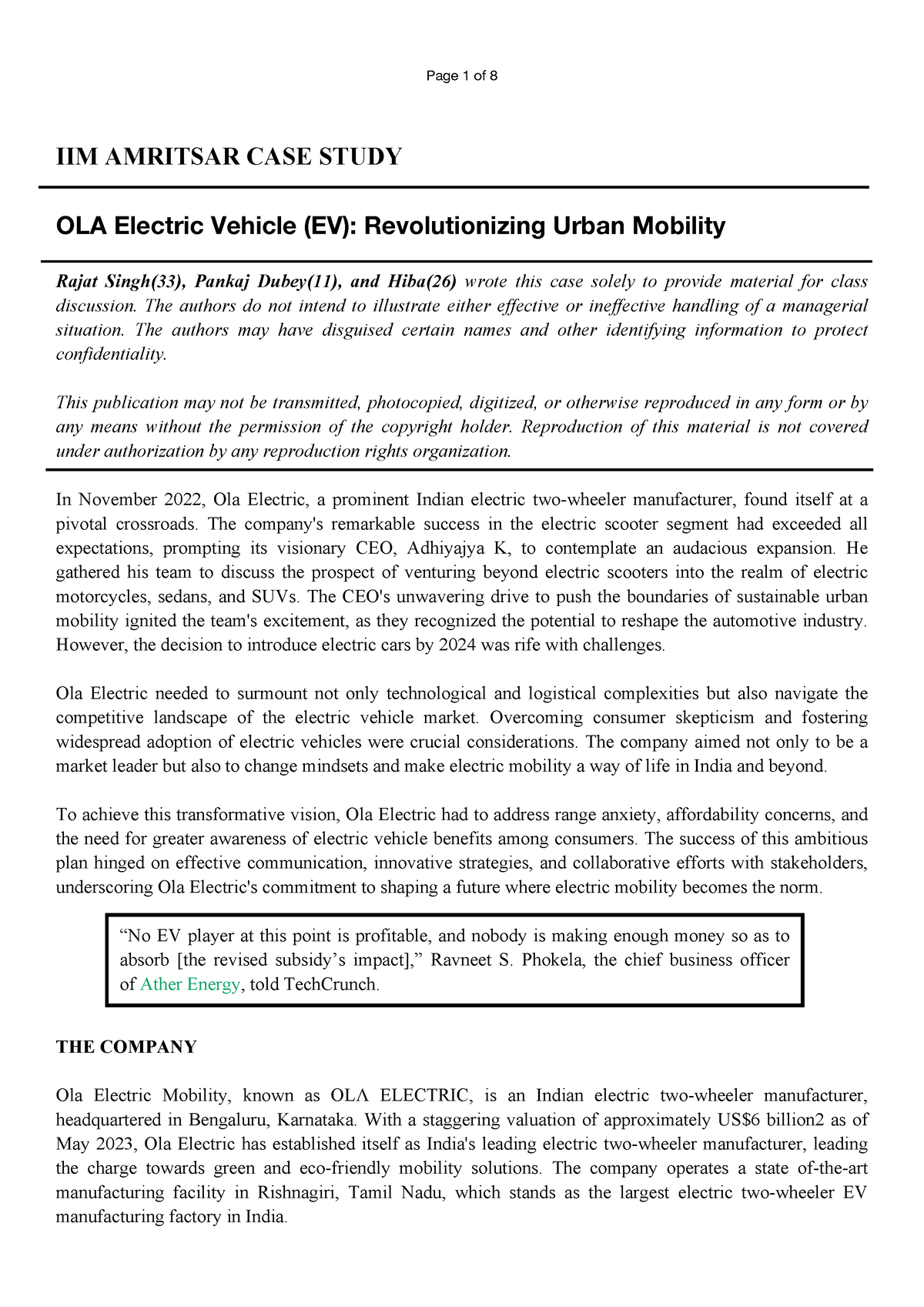 case study of electric vehicle