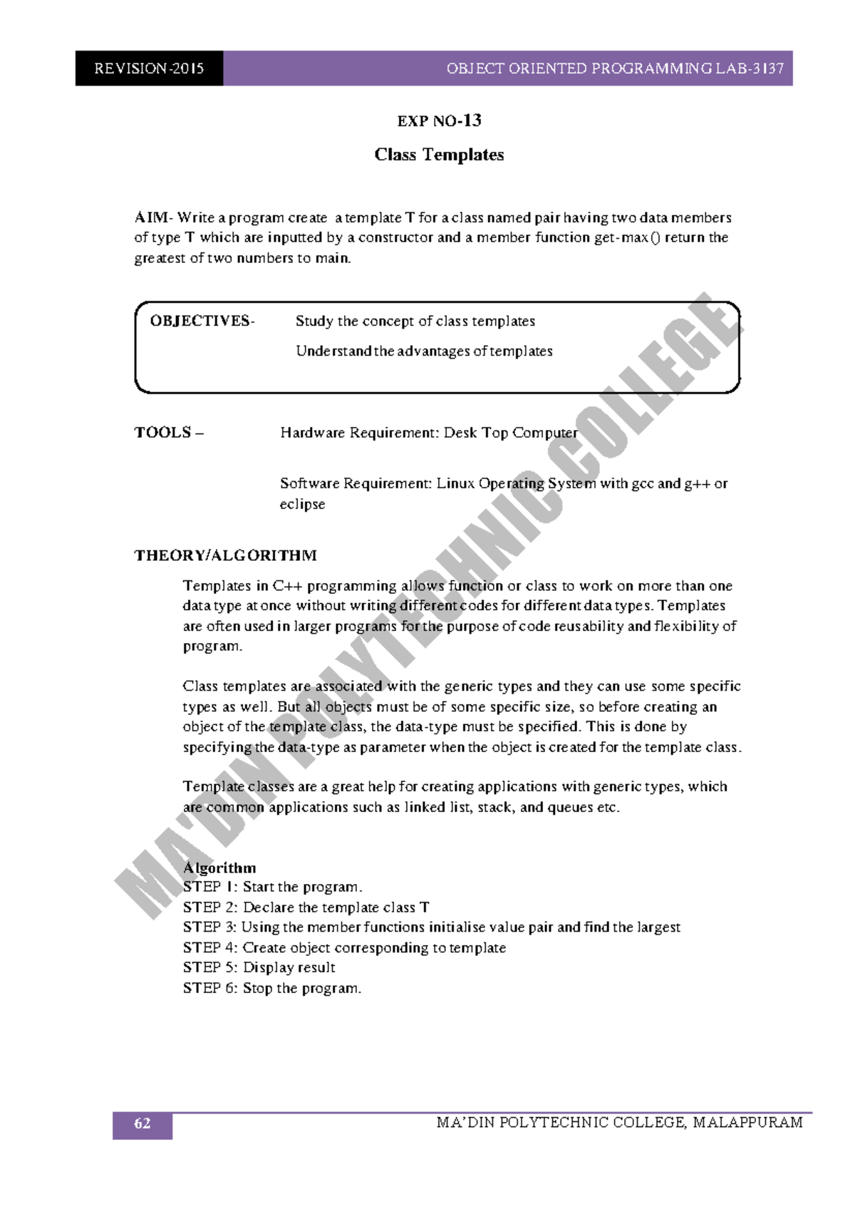 c++ using ecllipse IDE OBJECTIVES Study the concept of class