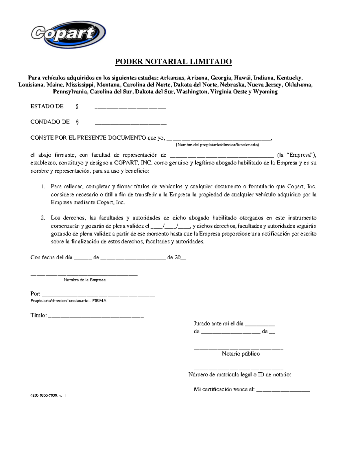 123 - Pato - PODER NOTARIAL LIMITADO Louisiana, Maine, Mississippi ...