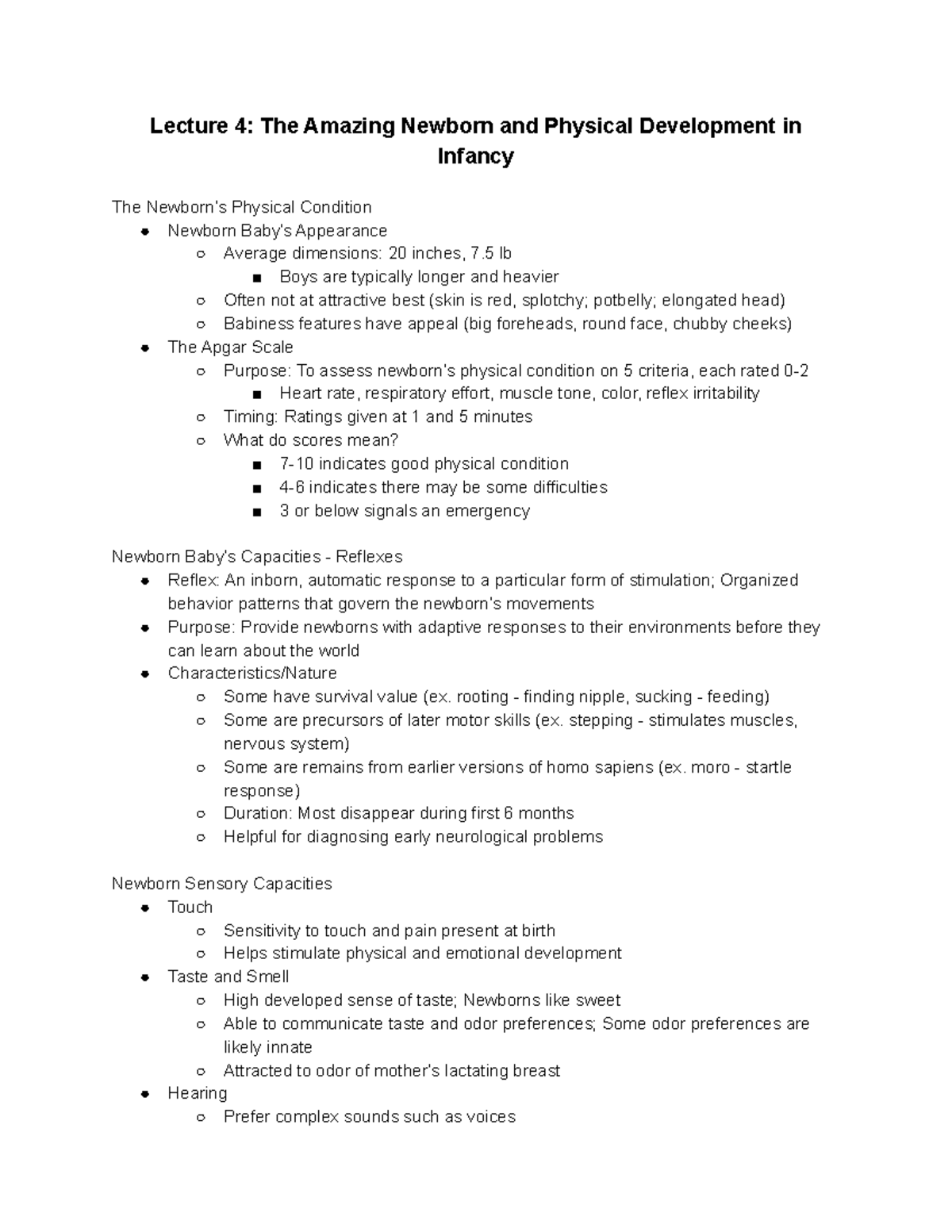 Developmental Psychology Lecture 4: The Amazing Newborn and Physical ...