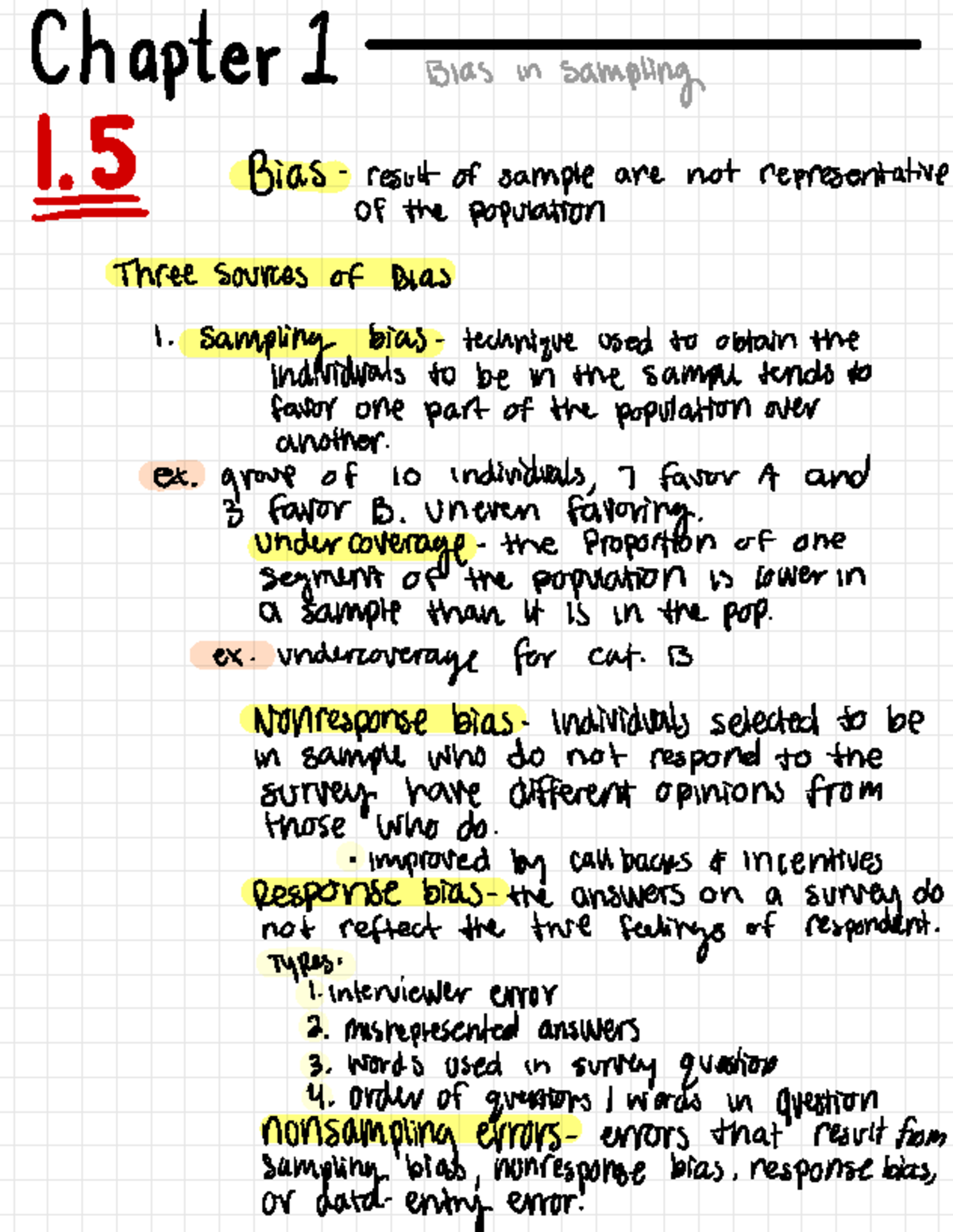 chapter 1 notes - Chapter I Bias in sampling H . 5) Bias result of ...