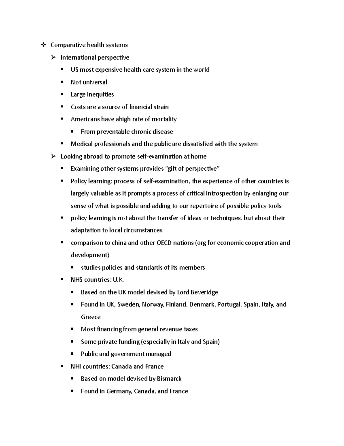 lecture notes chapter 4,5,6 - Comparative health systems International ...