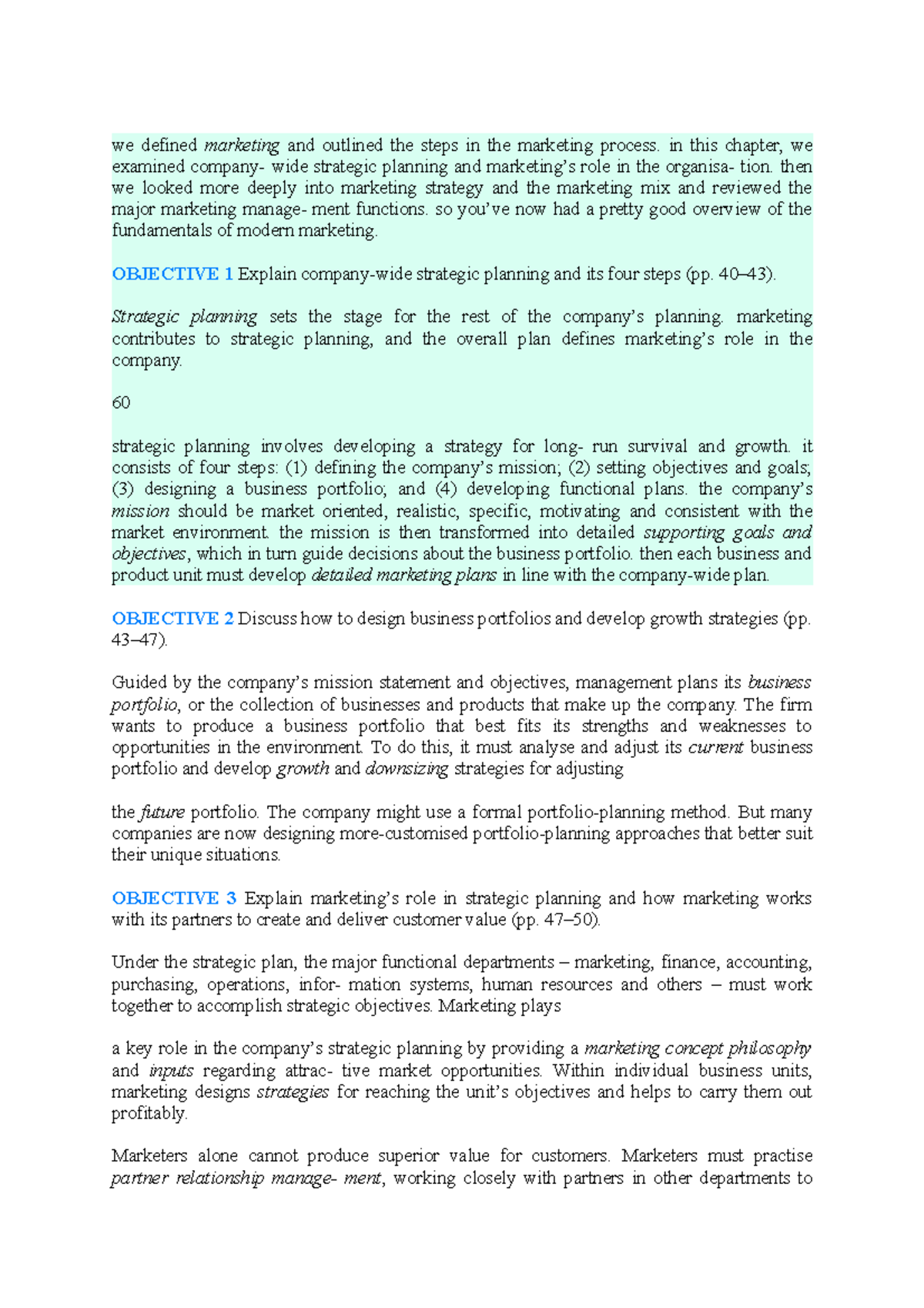 Notes-2 - Marketing Objectives 1-5 - we defined marketing and outlined ...